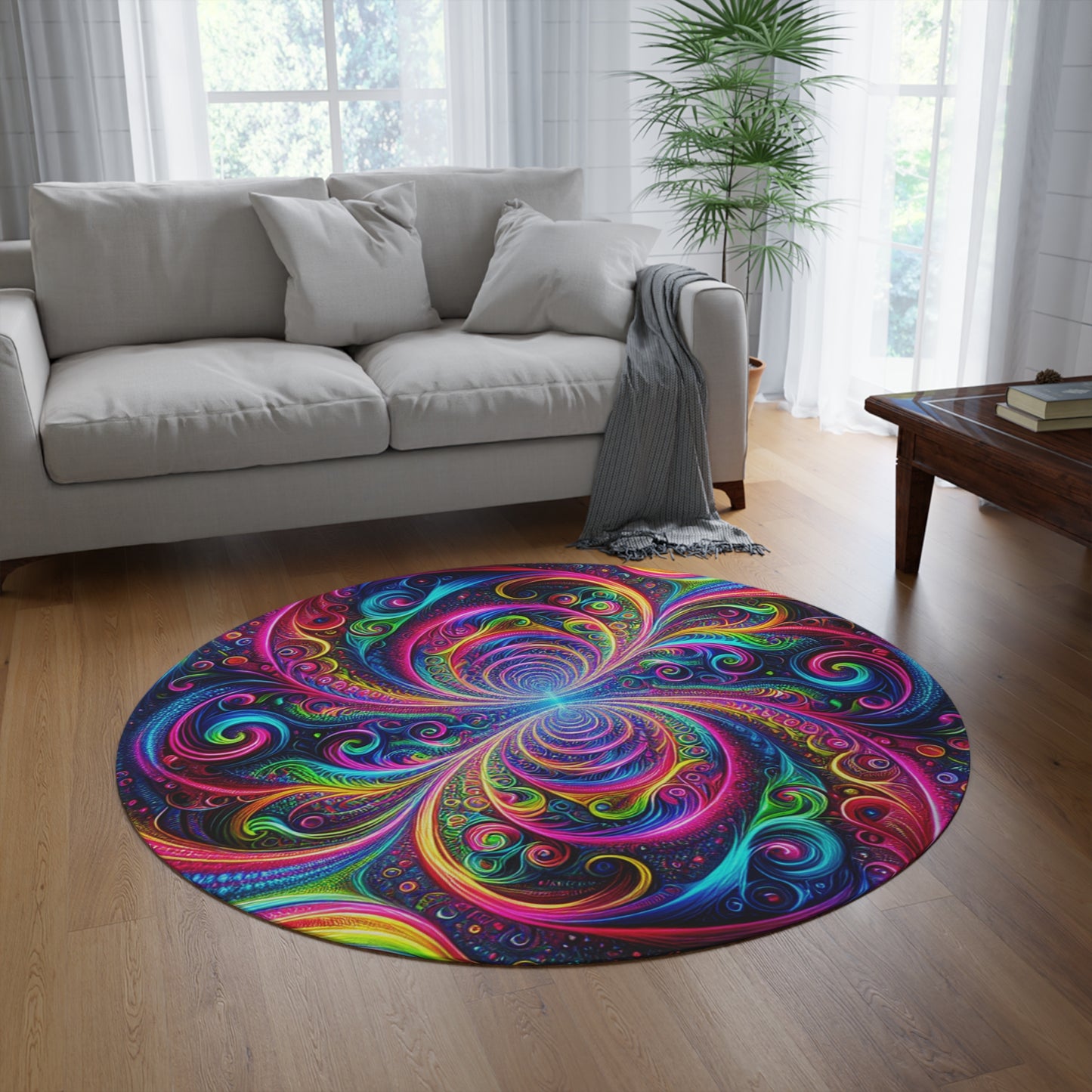 Vortex of Vivid Illumination. Infinity Patterns Round Rug