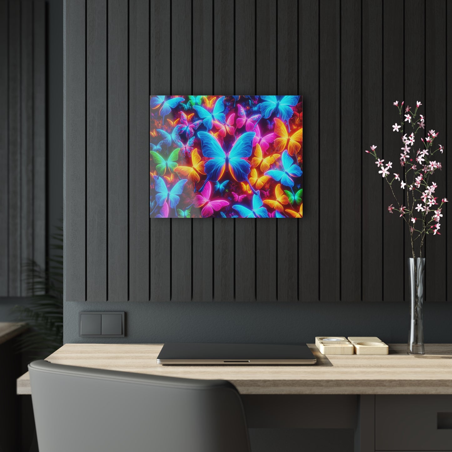 "Trail of Glowing Wings" NEON Butterflies Art 1/4" Glossy Acrylic Art