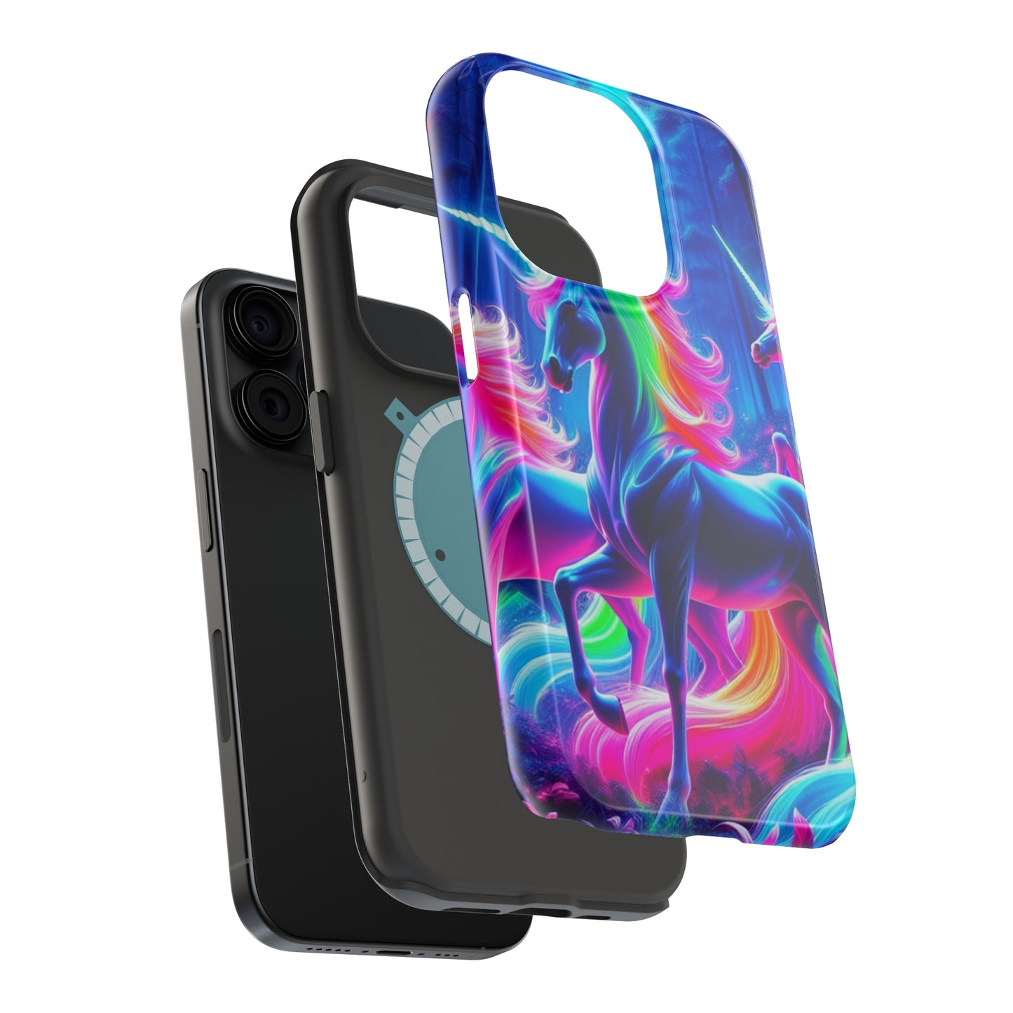 NeonNocturnals Neon Unicorns Premium Art Magsafe Magnet Tough IPhone 13 14 15 Pro Plus Max and Mini in Matte and Glossy Phone cases