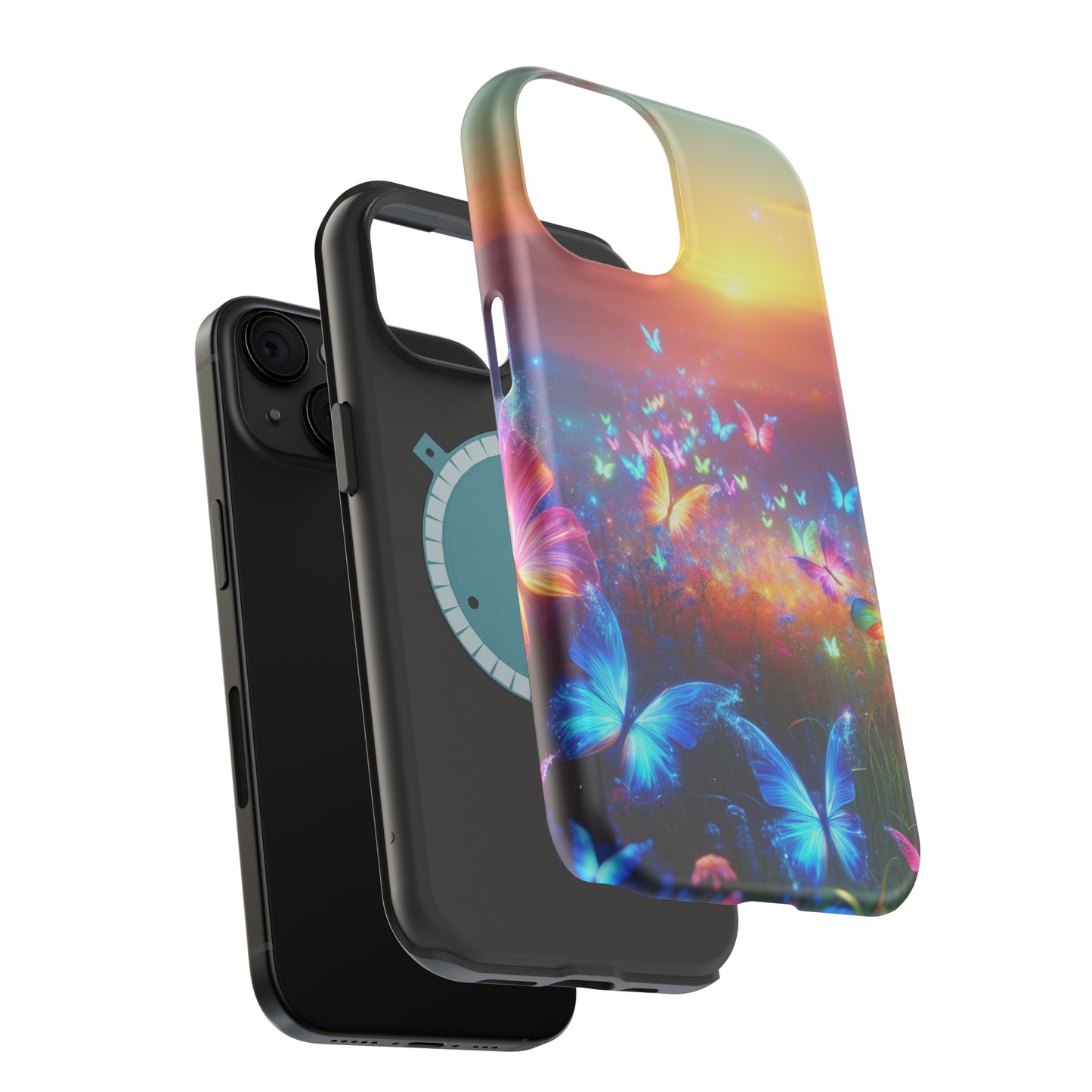 Neon Flight Fantasy Neon Butterflies Premium Art Magsafe Magnet Tough IPhone 13 14 15 Pro Plus Max and Mini in Matte and Glossy Phone cases