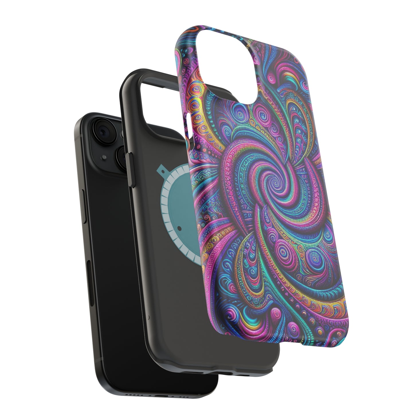 Cosmic Quasar Dreams. Neon Trippy Infinity Patterns Premium Art Magsafe Magnet Tough IPhone 13 14 15 Pro Plus Max and Mini in Matte and Glossy Phone cases