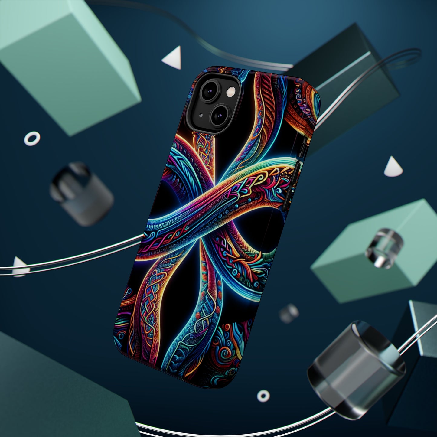 Vibrant Infinity Nocturne Neon Trippy Infinity Patterns Premium Art Magsafe Magnet Tough IPhone 13 14 15 Pro Plus Max and Mini in Matte and Glossy Phone cases