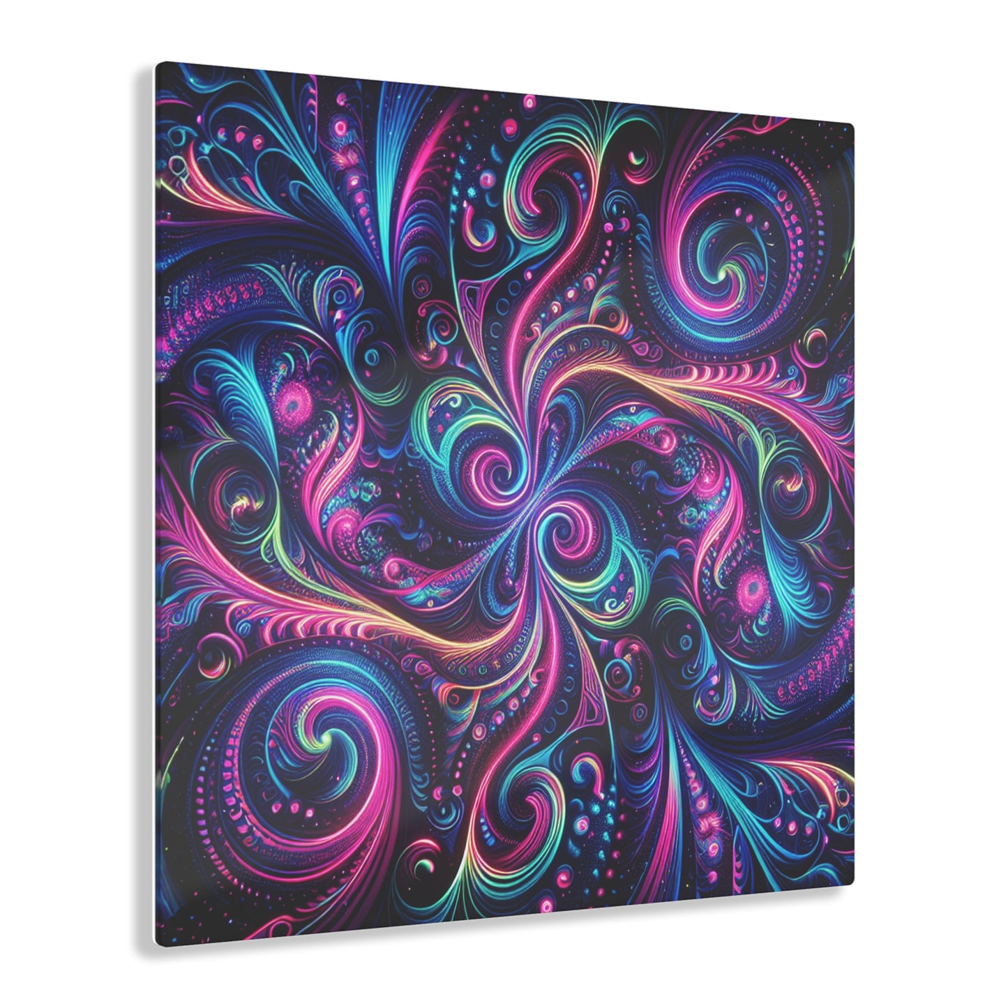 Vibrant Neon Infinity Fractalization. Trippy infity Pattern 1/4" Glossy Acrylic Art