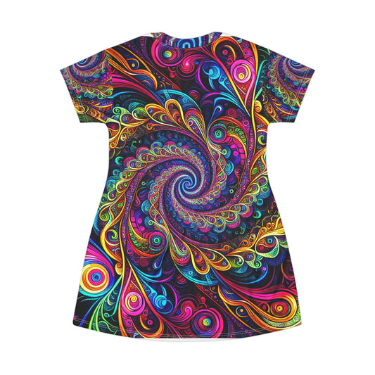 Neon Eternity Vortex. Infinity Patterns Womans T Shirt Dress