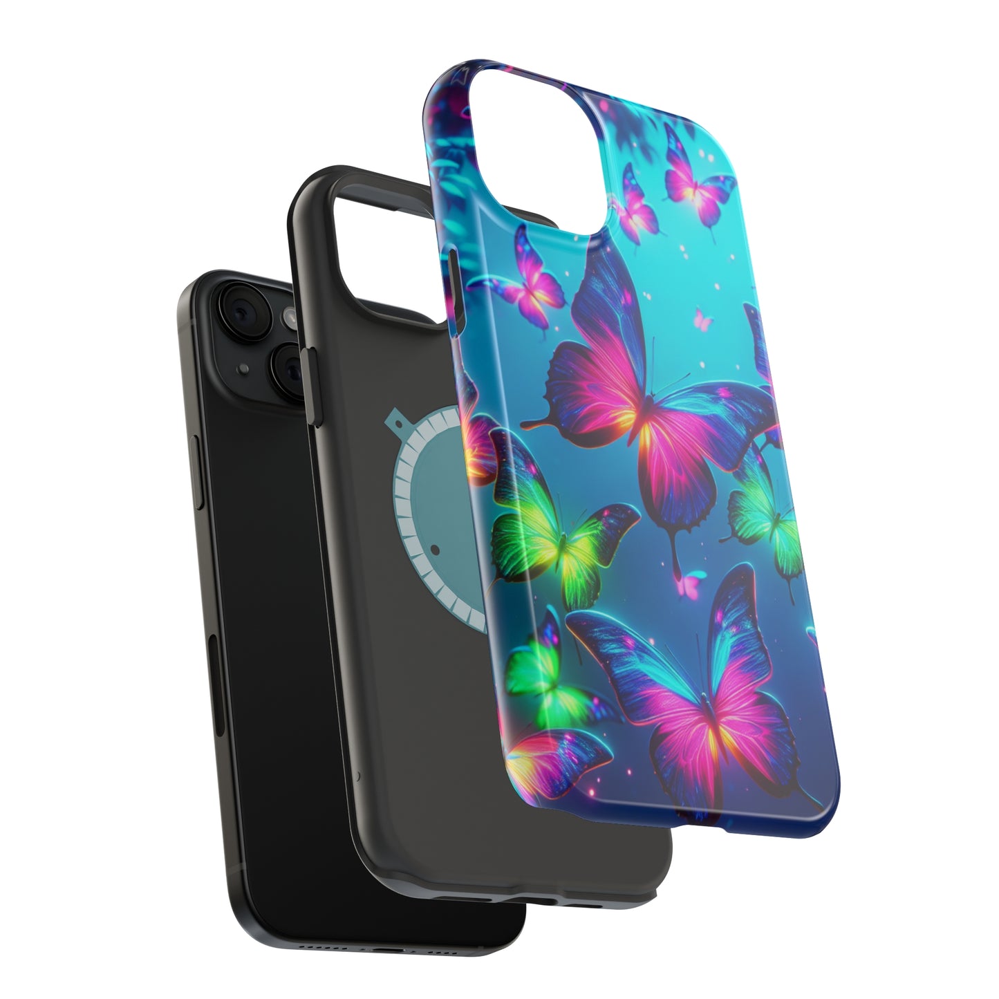 Vivid Glinting Neon Butterflies Neon Butterflies Premium Art Magsafe Magnet Tough IPhone 13 14 15 Pro Plus Max and Mini in Matte and Glossy Phone cases