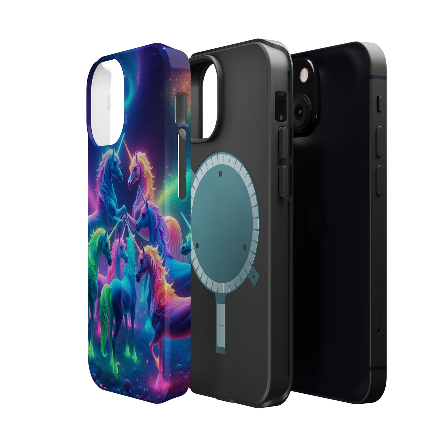 Neon Spectacle of Unicorns Neon Unicorns Premium Art Magsafe Magnet Tough IPhone 13 14 15 Pro Plus Max and Mini in Matte and Glossy Phone cases