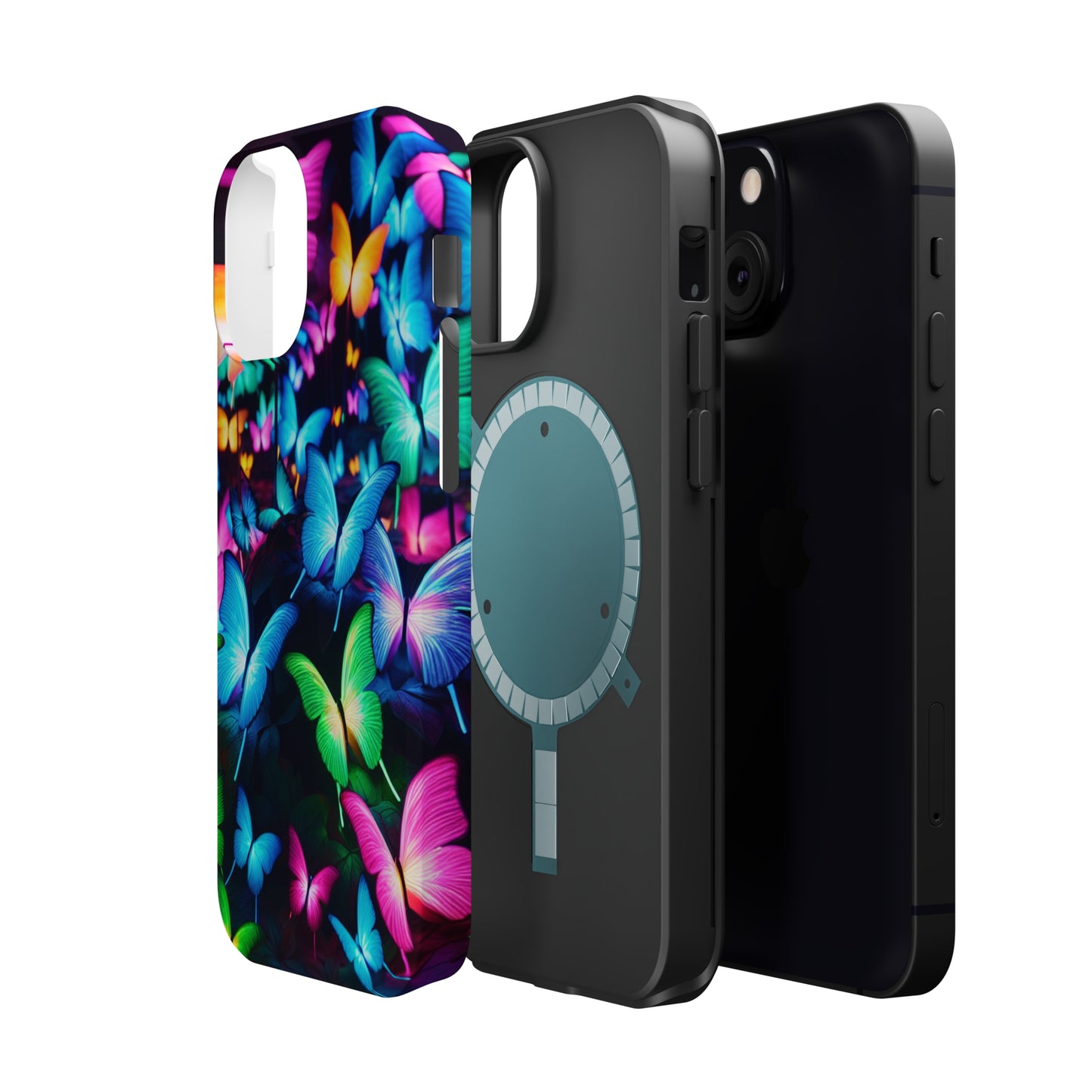 "Neon Butterfly Luridrainbow". Neon Butterflies Premium Art Magsafe Magnet Tough IPhone 13 14 15 Pro Plus Max and Mini in Matte and Glossy Phone cases