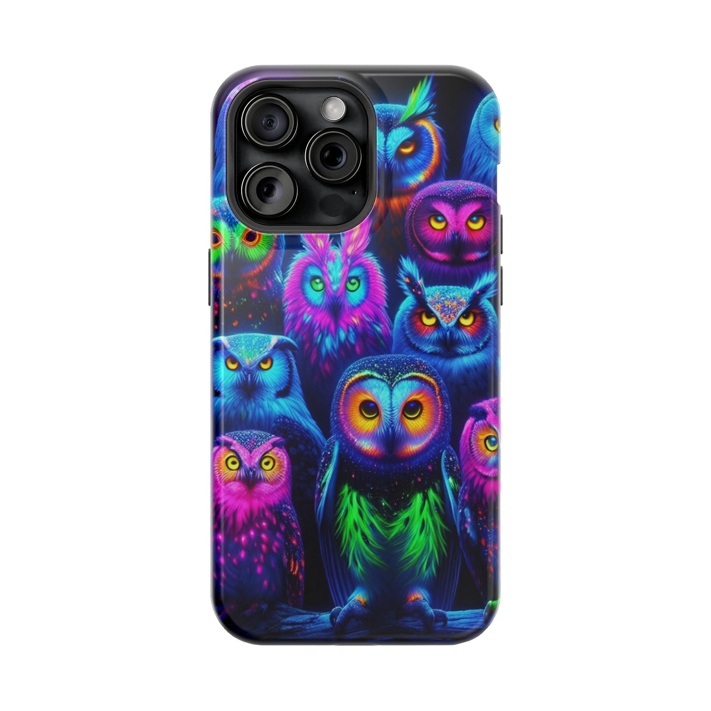 Neon Nocturnal Nook Neon Owls Premium Art Magsafe Magnet Tough IPhone 13 14 15 Pro Plus Max and Mini in Matte and Glossy Phone cases
