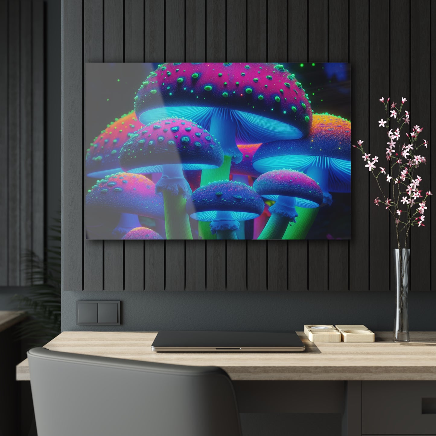 Neon Fungi Flourish. Mushrooms 1/4" Glossy Acrylic Art