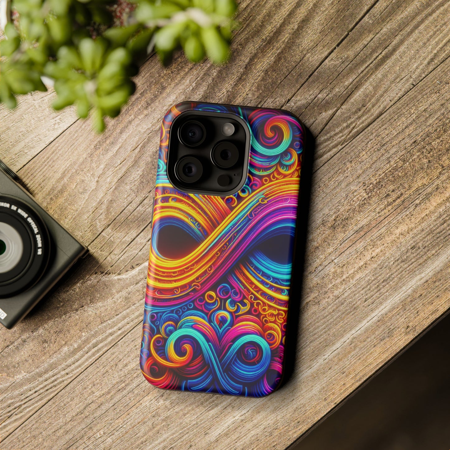 ElectroFractal Fluorescence. Neon Trippy Infinity Patterns Premium Art Magsafe Magnet Tough IPhone 13 14 15 Pro Plus Max and Mini in Matte and Glossy Phone cases