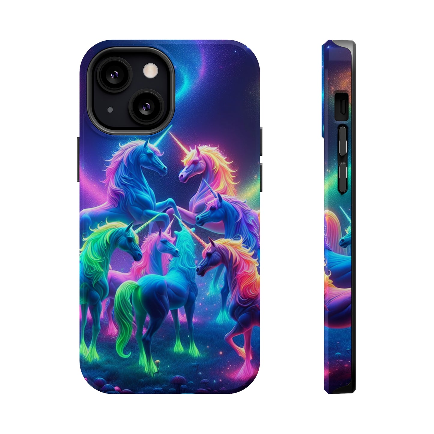 Neon Spectacle of Unicorns Neon Unicorns Premium Art Magsafe Magnet Tough IPhone 13 14 15 Pro Plus Max and Mini in Matte and Glossy Phone cases
