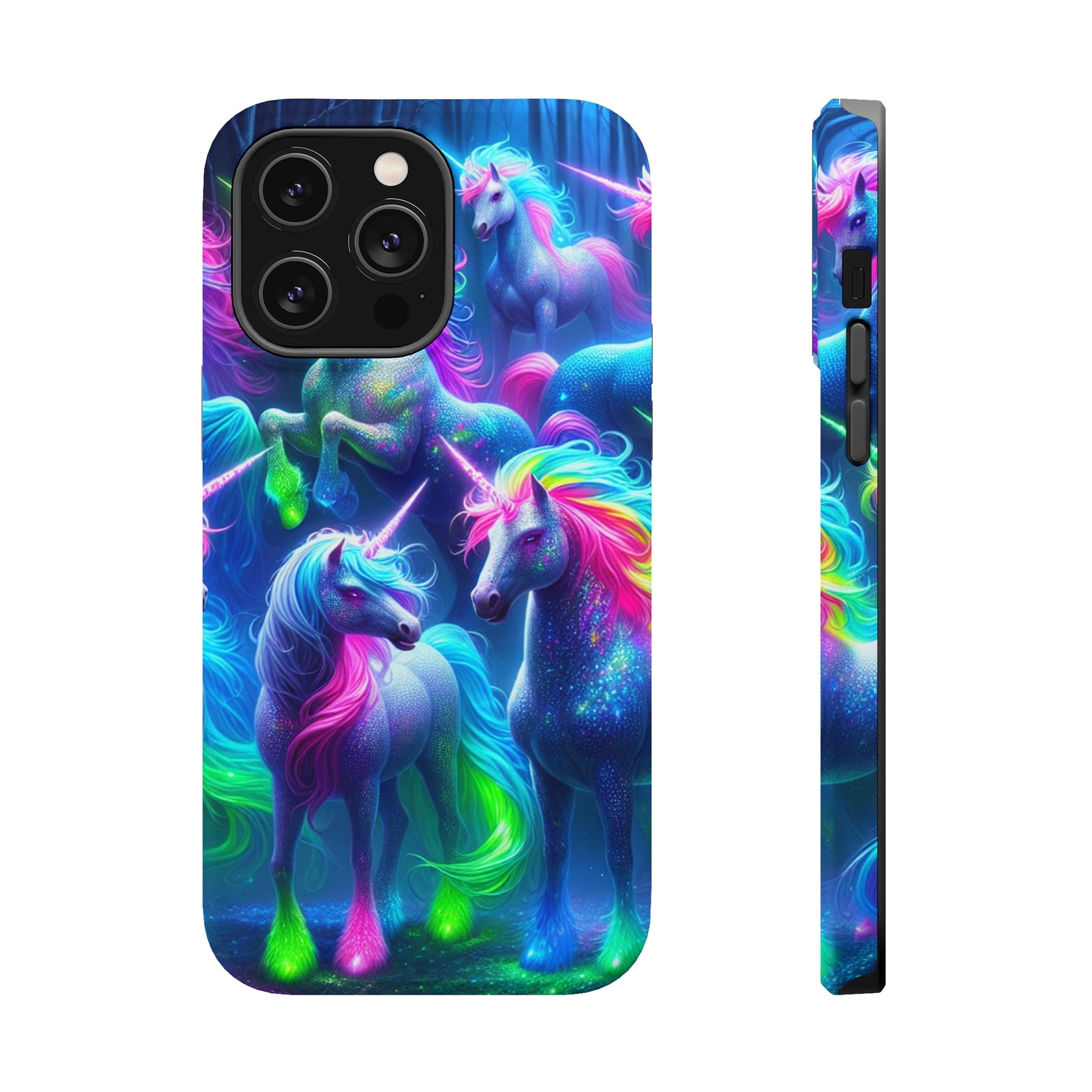 Vivid Dreamscape of Neon Unicorns Neon Unicorns Premium Art Magsafe Magnet Tough IPhone 13 14 15 Pro Plus Max and Mini in Matte and Glossy Phone cases