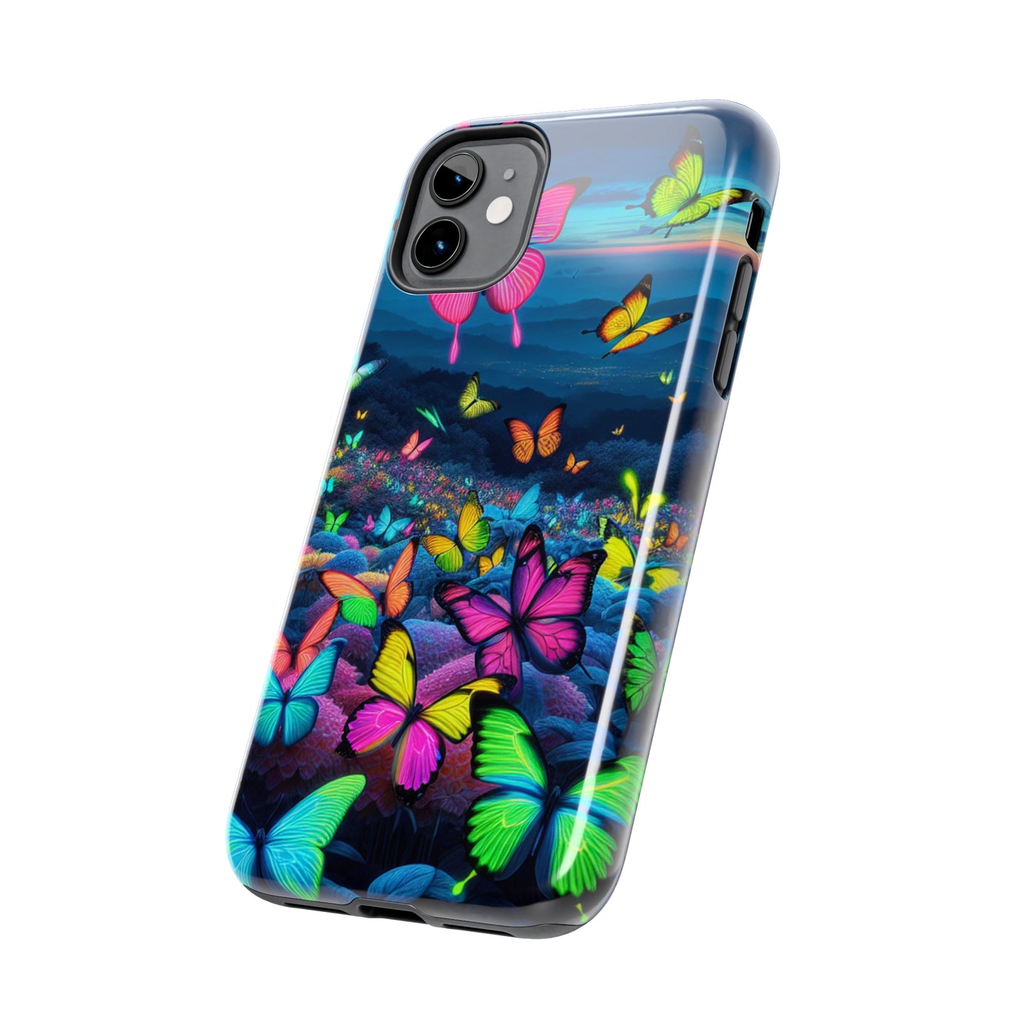 "Neon Flight Spectacle" NEON Butterflies Tough Phone Case Iphone 6 7 8 9 10 11 12 13 14 SE X XR XS Pro Max Mini Plus