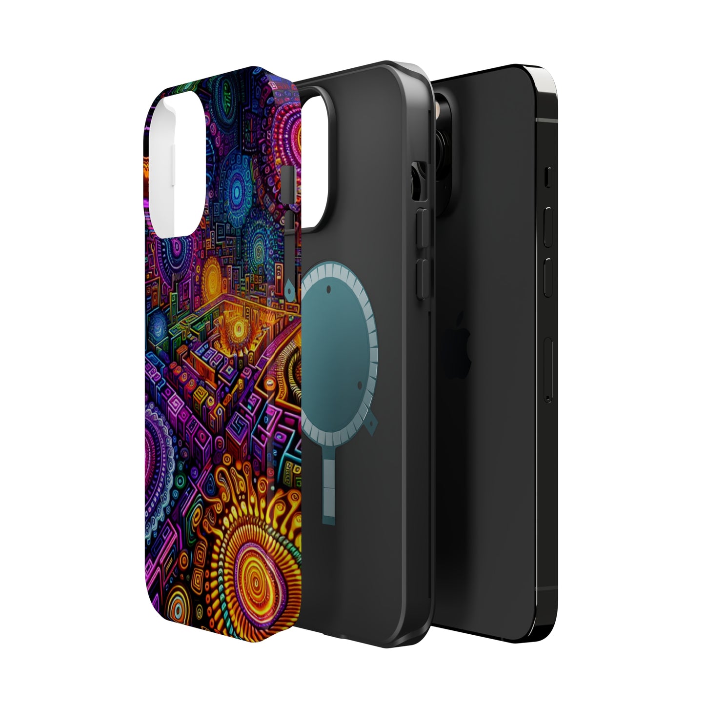 Vivid Voyage of Infinity Neon Splendor. Neon Trippy Infinity Patterns Premium Art Magsafe Magnet Tough IPhone 13 14 15 Pro Plus Max and Mini in Matte and Glossy Phone cases