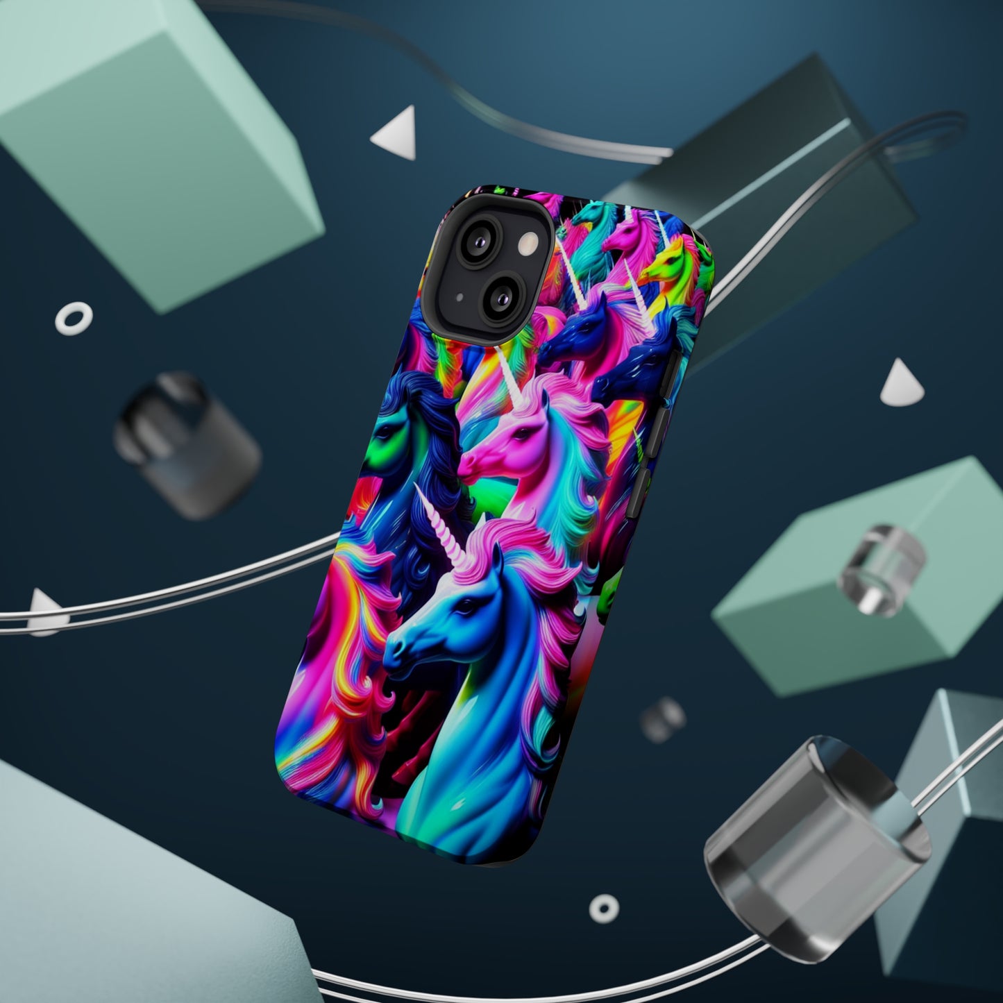 "Neon Illumination" Neon Unicorns Premium Art Magsafe Magnet Tough IPhone 13 14 15 Pro Plus Max and Mini in Matte and Glossy Phone cases