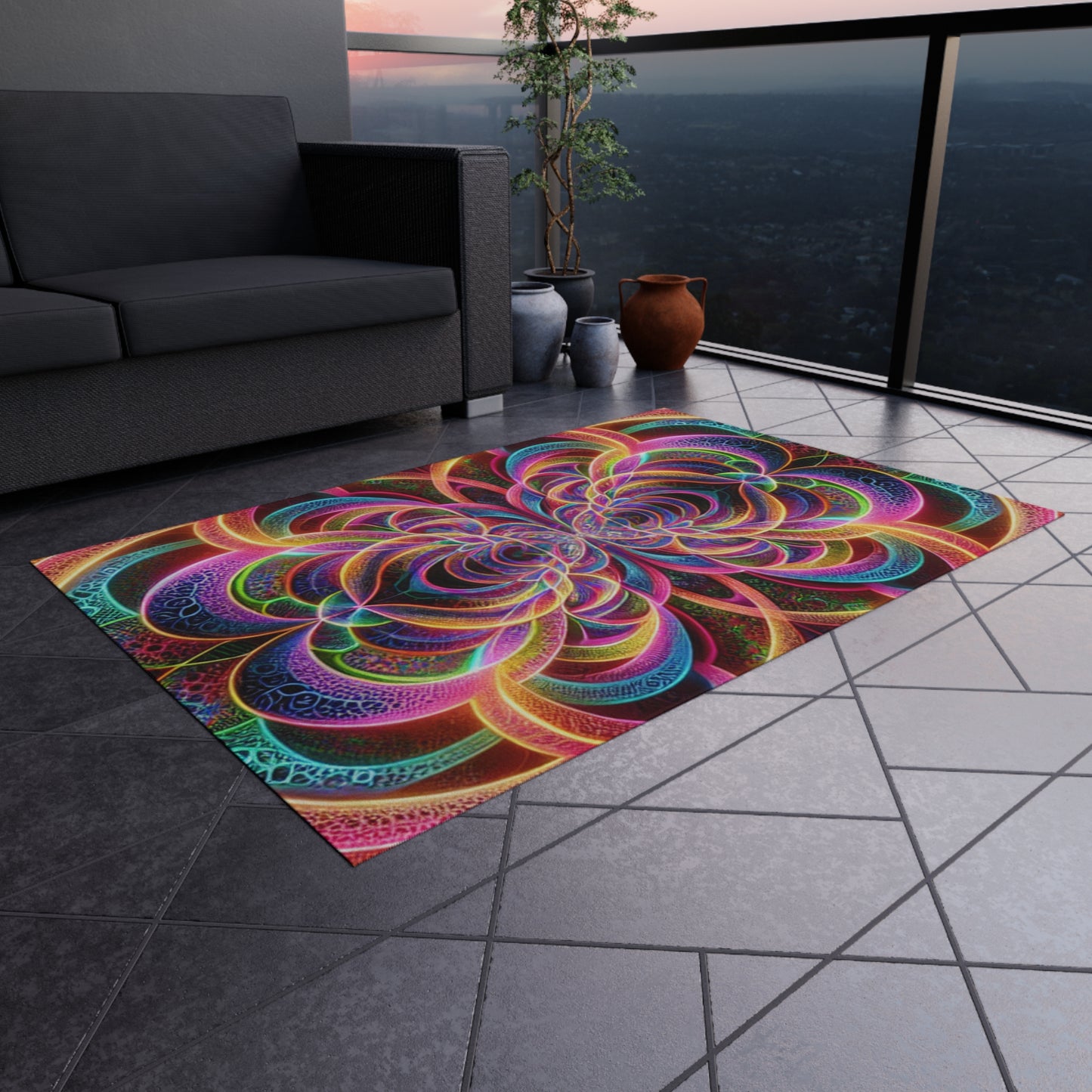 Neon Infinity Splatter-scape. Infinity Patterns Outdoor Rug