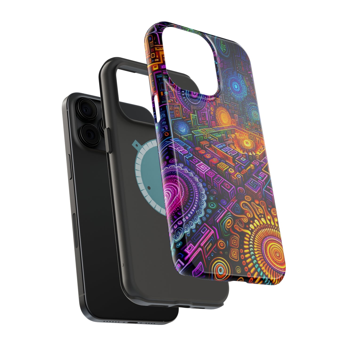 Vivid Voyage of Infinity Neon Splendor. Neon Trippy Infinity Patterns Premium Art Magsafe Magnet Tough IPhone 13 14 15 Pro Plus Max and Mini in Matte and Glossy Phone cases