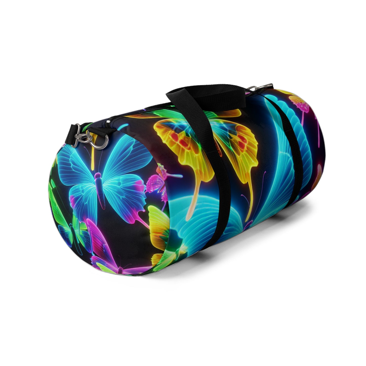 Neon Splendor. - Neon Butterflies Duffle Bag