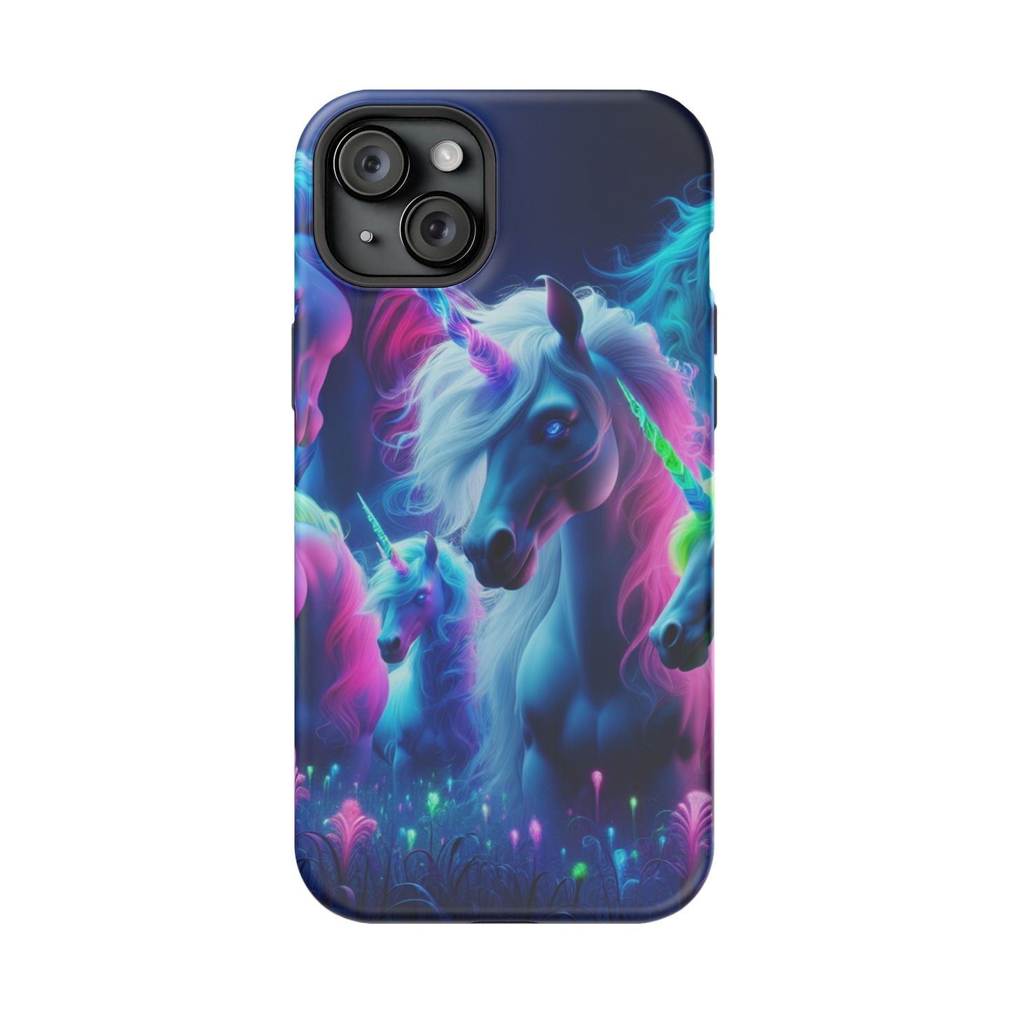 "Unicorn Flux-scape" Neon Unicorns Premium Art Magsafe Magnet Tough IPhone 13 14 15 Pro Plus Max and Mini in Matte and Glossy Phone cases