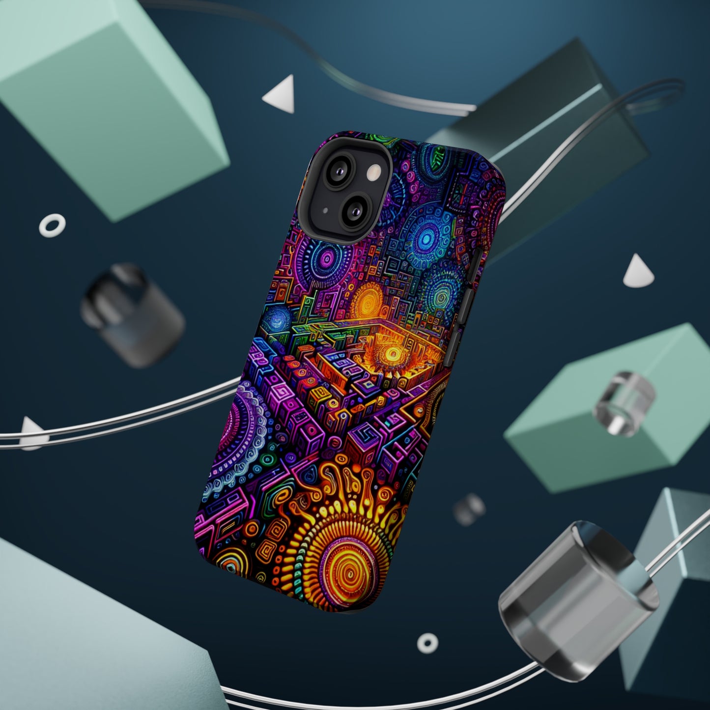 Vivid Voyage of Infinity Neon Splendor. Neon Trippy Infinity Patterns Premium Art Magsafe Magnet Tough IPhone 13 14 15 Pro Plus Max and Mini in Matte and Glossy Phone cases