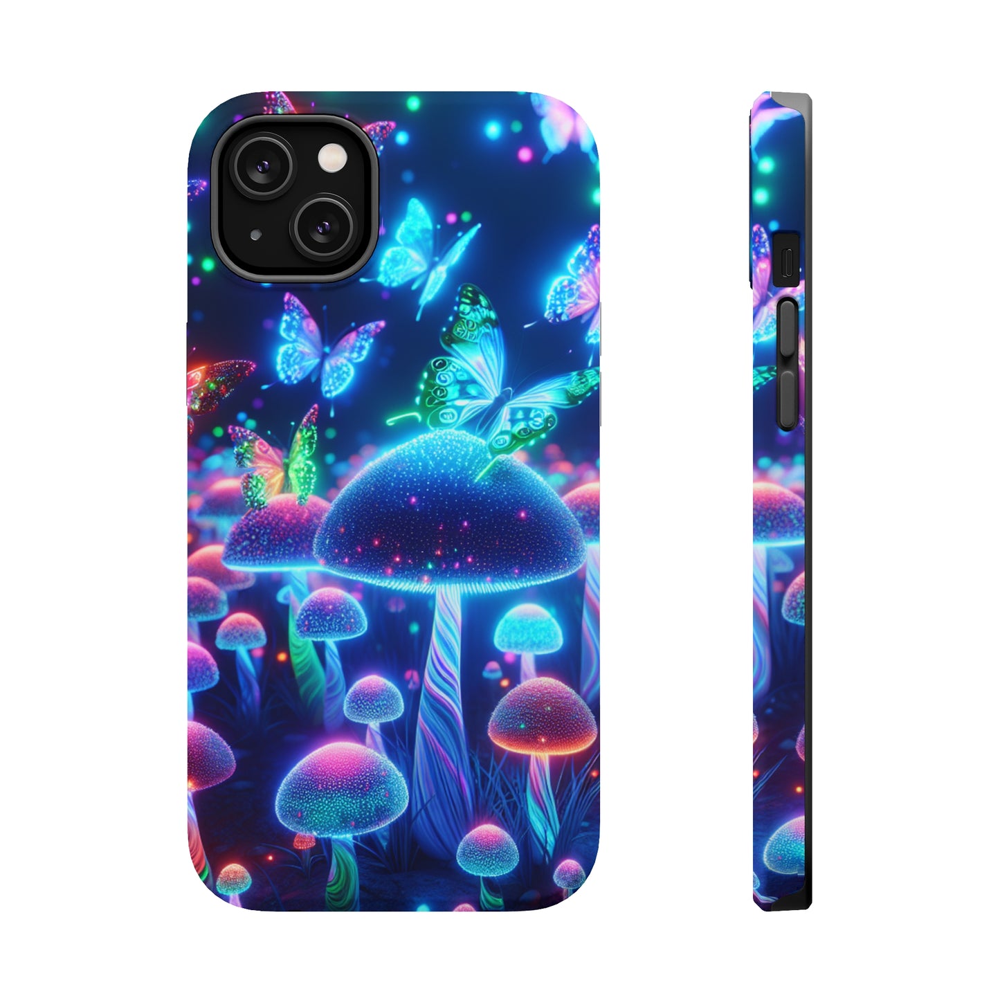 Neon Glitterbug Heaven. Neon Butterflies and Mushrooms Premium Art Magsafe Magnet Tough IPhone 13 14 15 Pro Plus Max and Mini in Matte and Glossy Phone cases