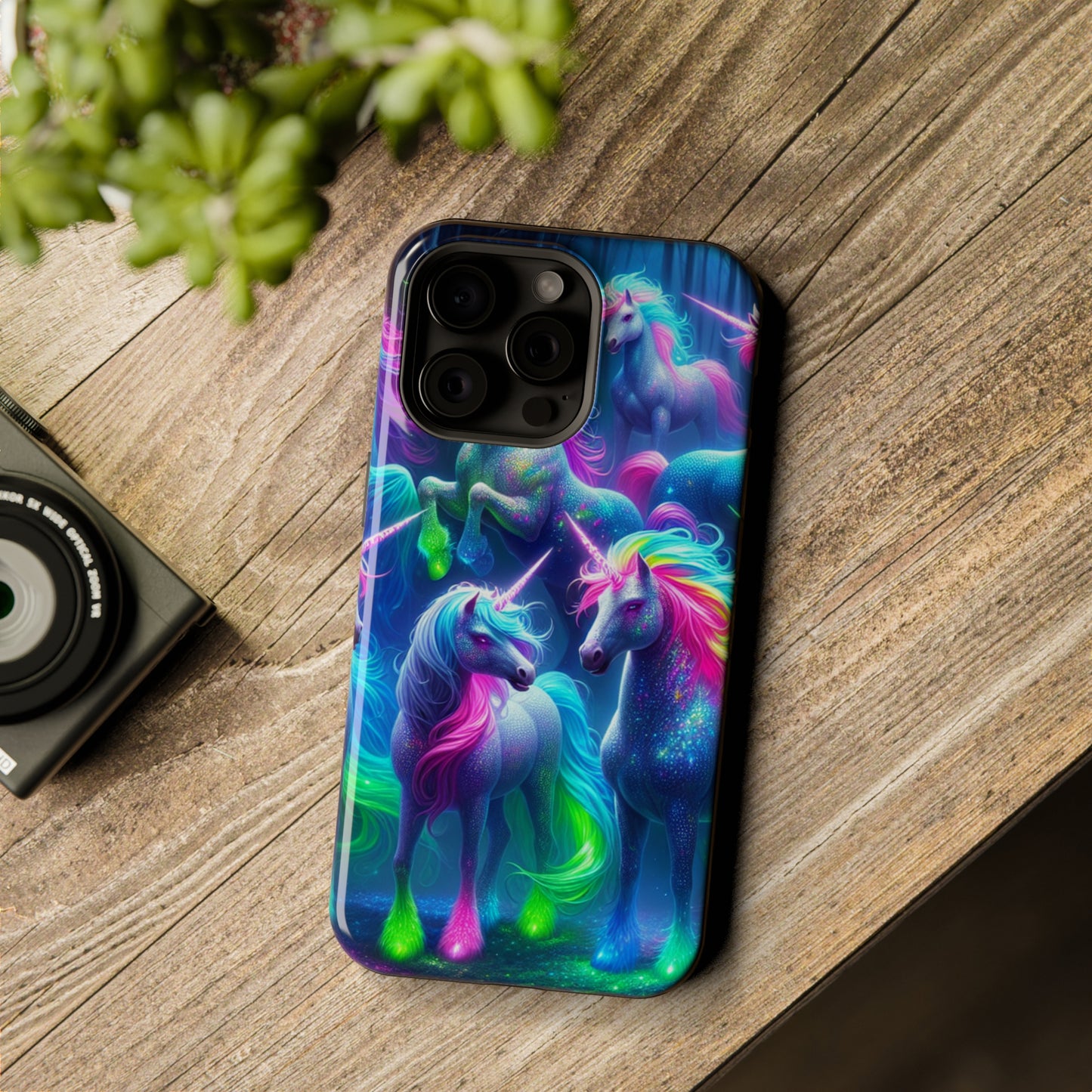 Vivid Dreamscape of Neon Unicorns Neon Unicorns Premium Art Magsafe Magnet Tough IPhone 13 14 15 Pro Plus Max and Mini in Matte and Glossy Phone cases
