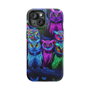 "Neon Nocturne" Neon Owls Premium Art Magsafe Magnet Tough IPhone 13 14 15 Pro Plus Max and Mini in Matte and Glossy Phone cases