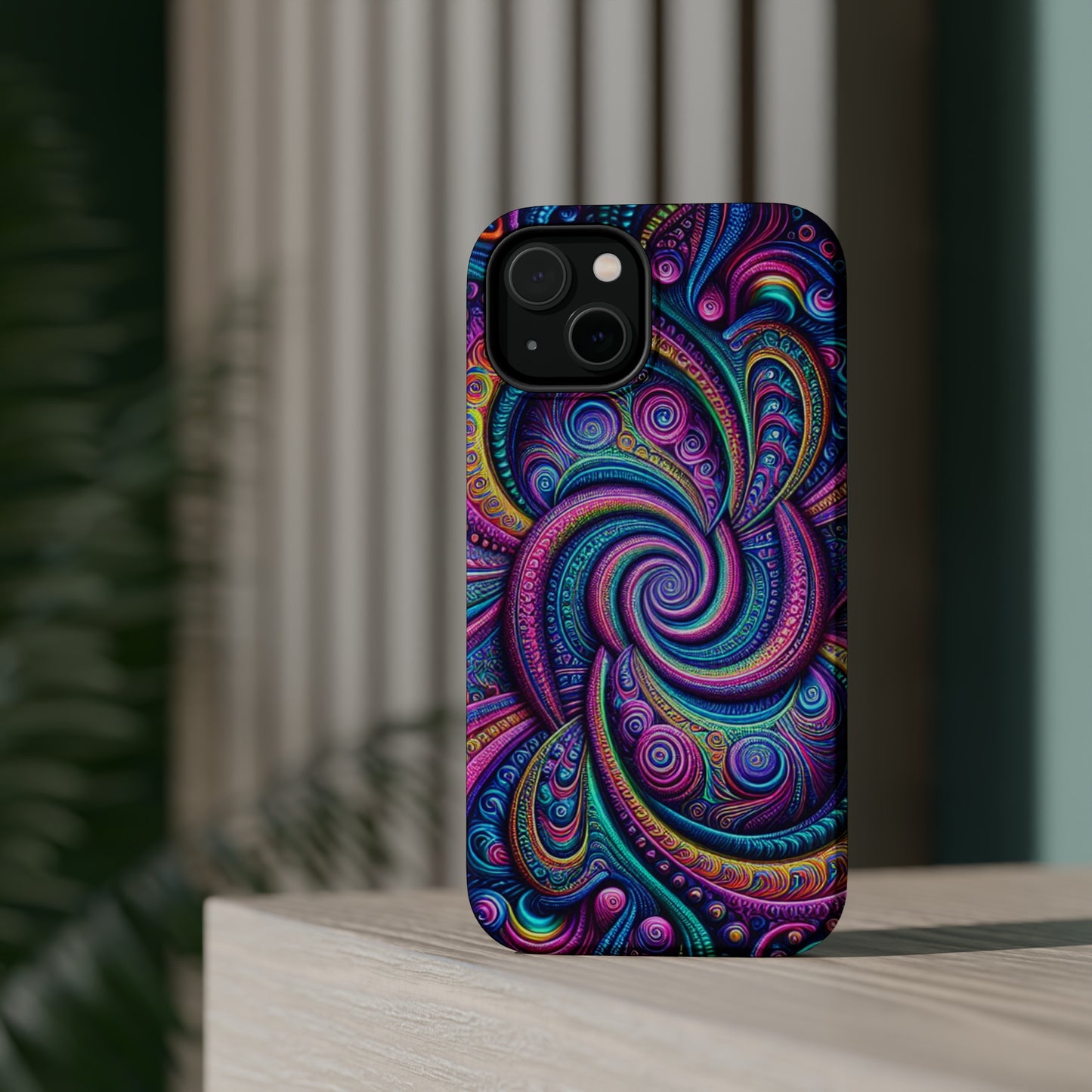 Cosmic Quasar Dreams. Neon Trippy Infinity Patterns Premium Art Magsafe Magnet Tough IPhone 13 14 15 Pro Plus Max and Mini in Matte and Glossy Phone cases
