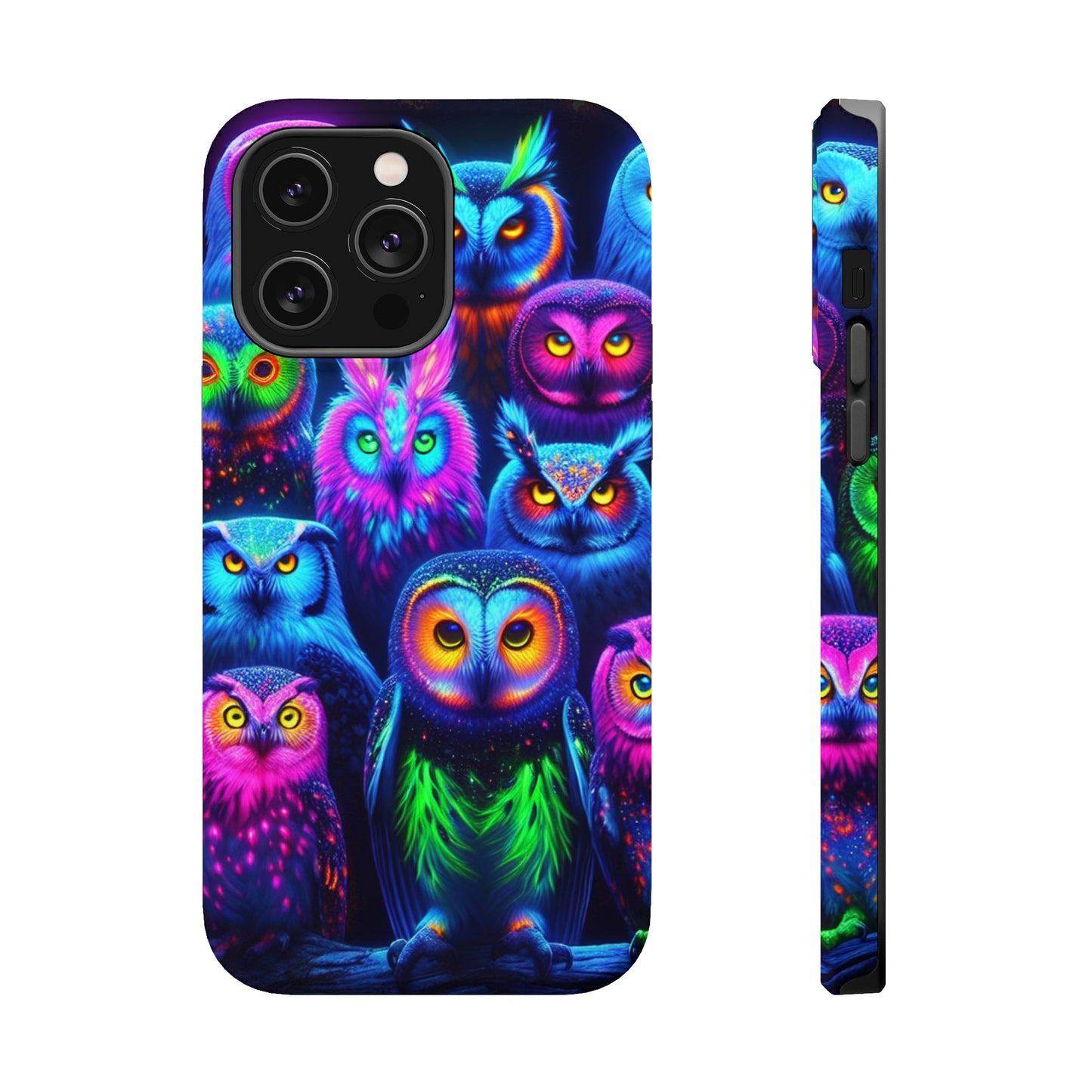 Neon Nocturnal Nook Neon Owls Premium Art Magsafe Magnet Tough IPhone 13 14 15 Pro Plus Max and Mini in Matte and Glossy Phone cases