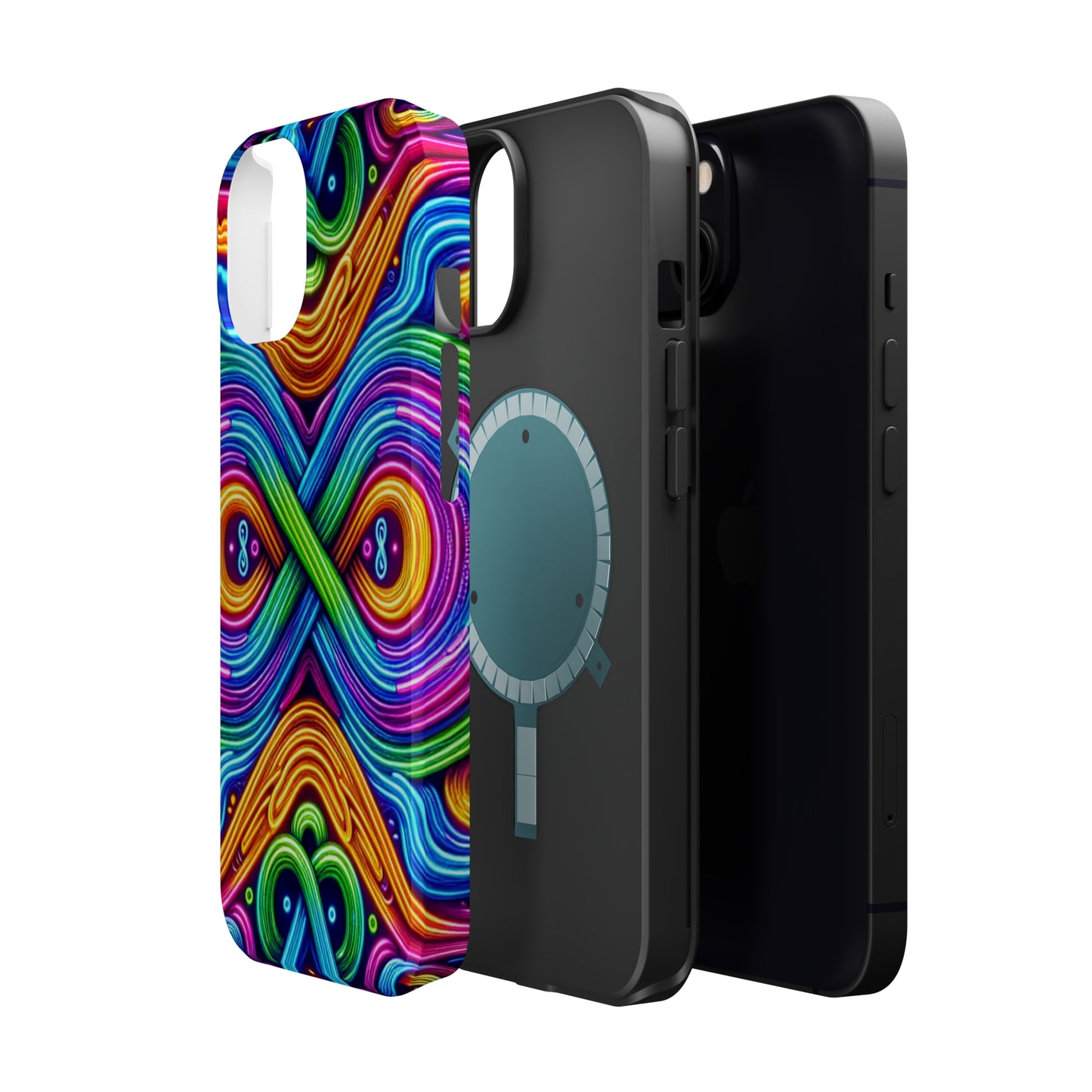Cosmic Neon Infinity Spectacular. Neon Trippy Infinity Patterns Premium Art Magsafe Magnet Tough IPhone 13 14 15 Pro Plus Max and Mini in Matte and Glossy Phone cases