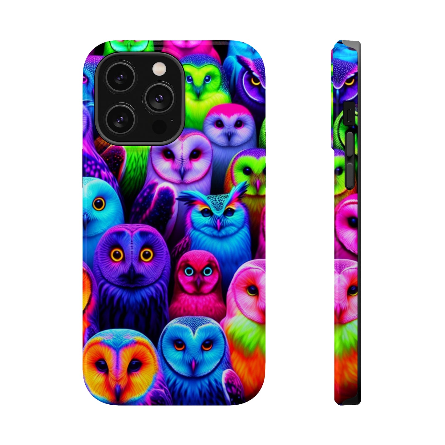 Vivid Nocturnal Neonatures Neon Owls Premium Art Magsafe Magnet Tough IPhone 13 14 15 Pro Plus Max and Mini in Matte and Glossy Phone cases