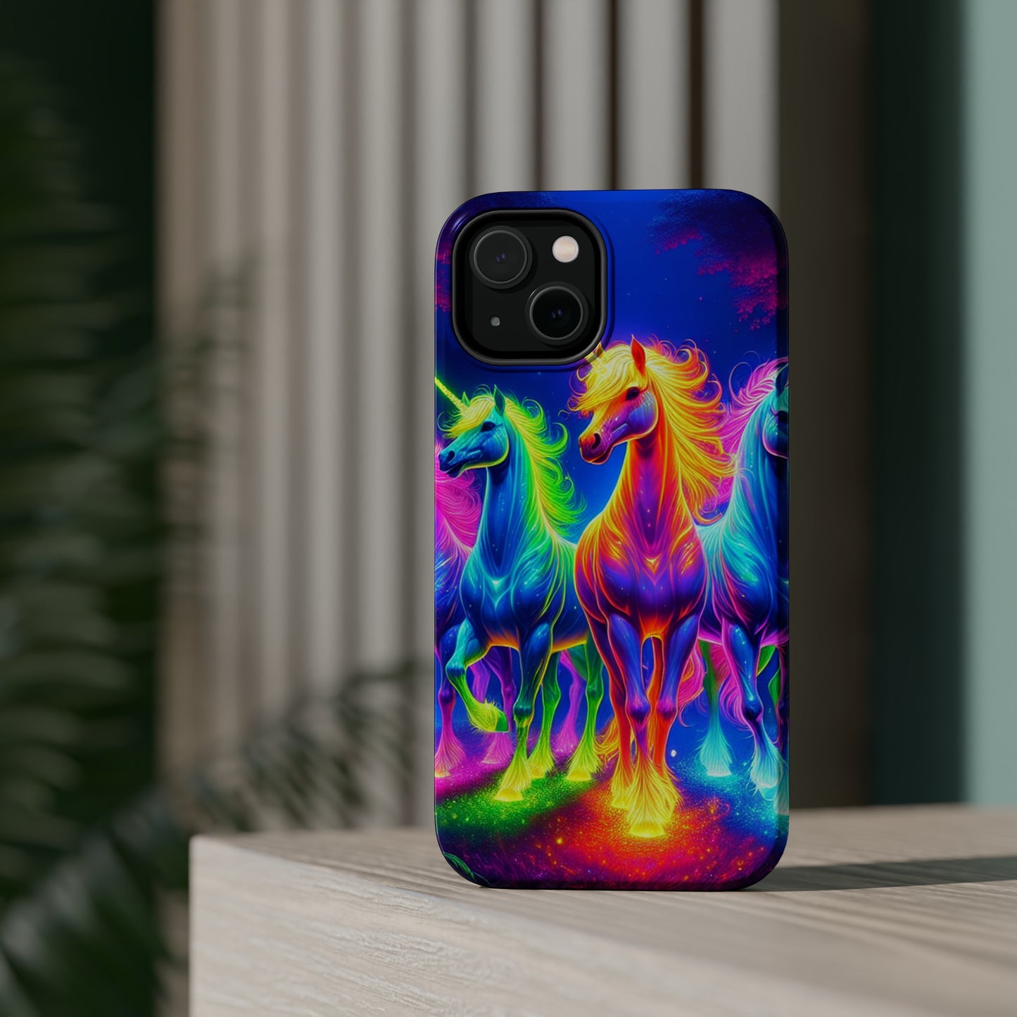 Neon Mystic Magicians Neon Unicorns Premium Art Magsafe Magnet Tough IPhone 13 14 15 Pro Plus Max and Mini in Matte and Glossy Phone cases