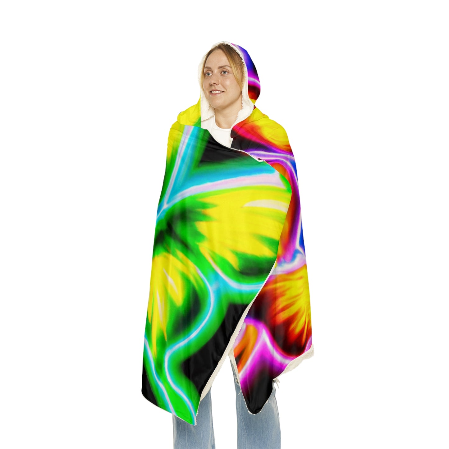 "The Glowing Constellation" - NEON Butterflies Art Hooded Snuggle Blanket