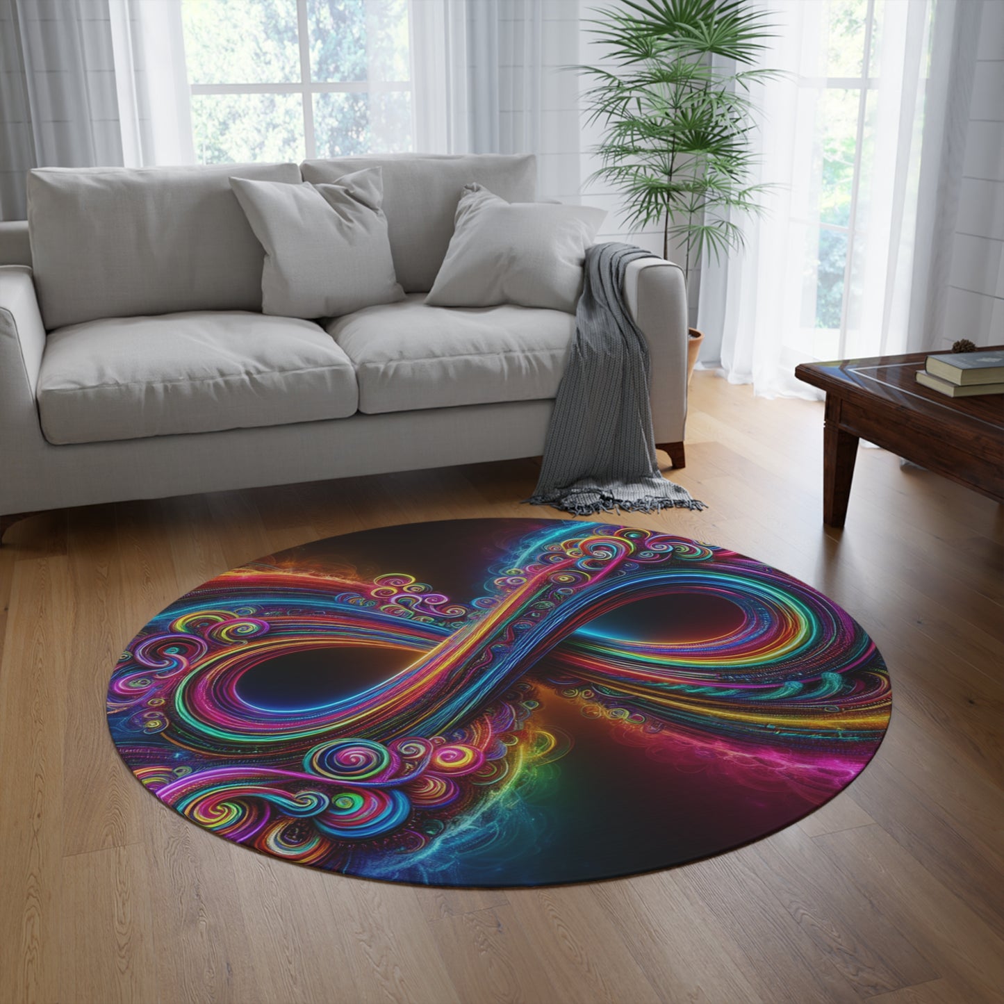 Neon Fantasia Infinity Bliss. Infinity Patterns Round Rug