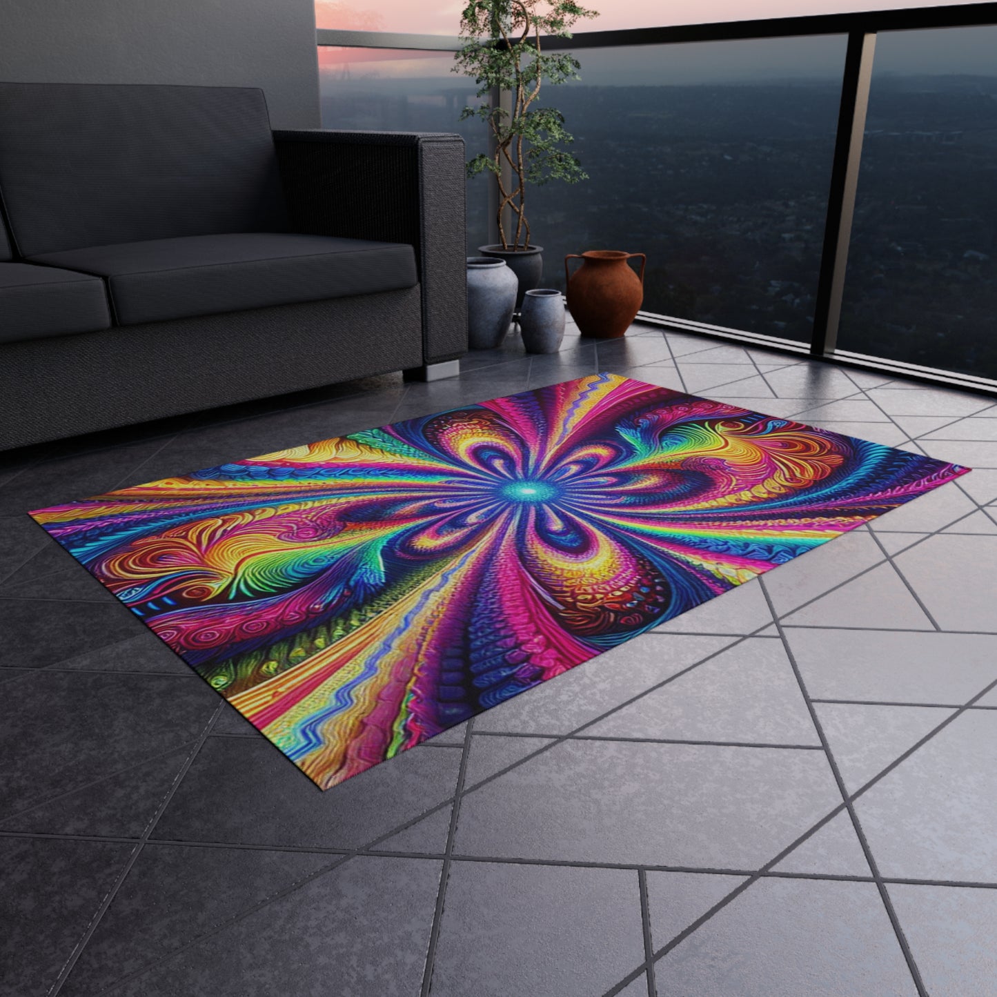 Cosmic Rainbow Infinity Spirograph. Infinity Patterns Outdoor Rug