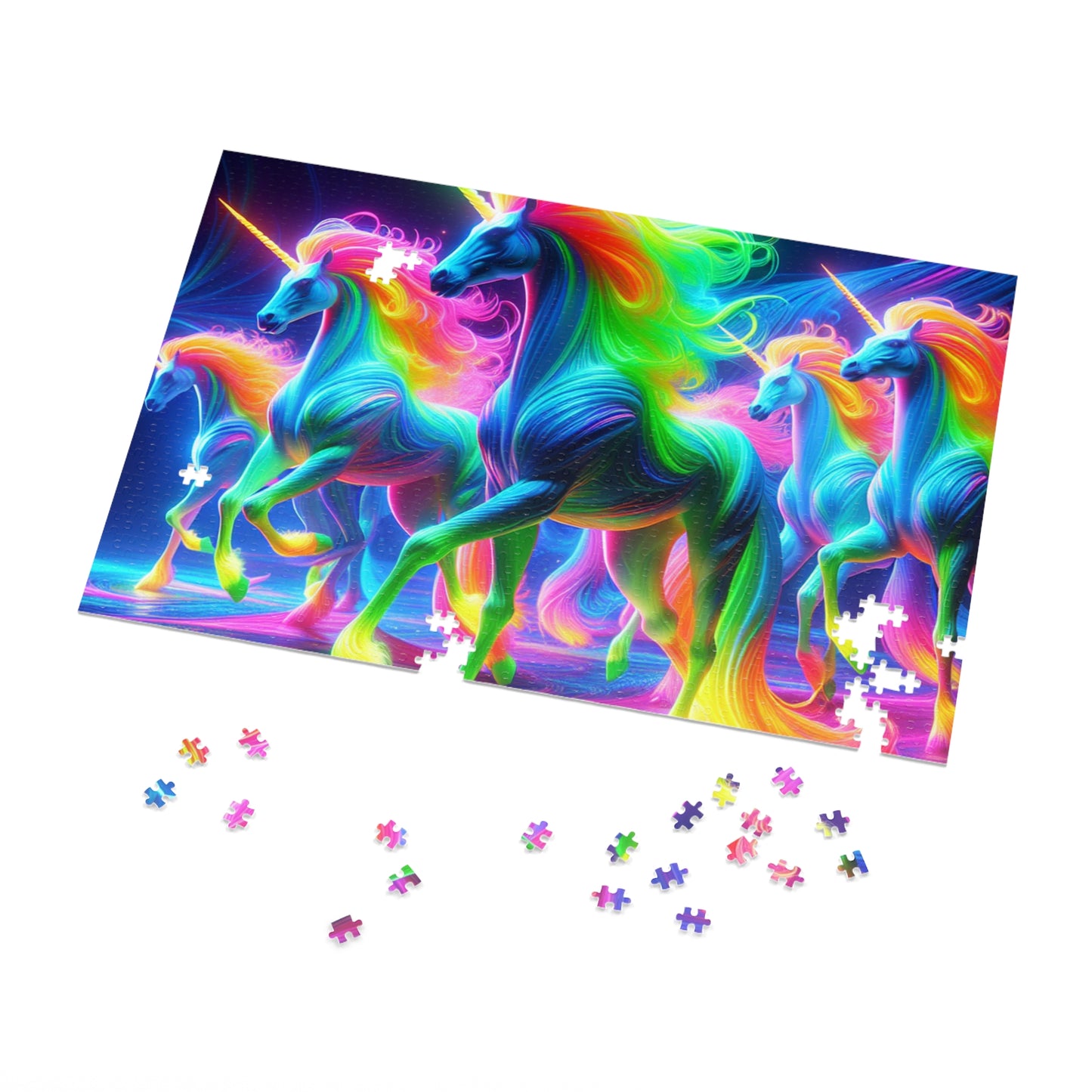 'Neon Unisplash' - Neon Unicorns Puzzle 30, 110, 252, and 1000 Pieces