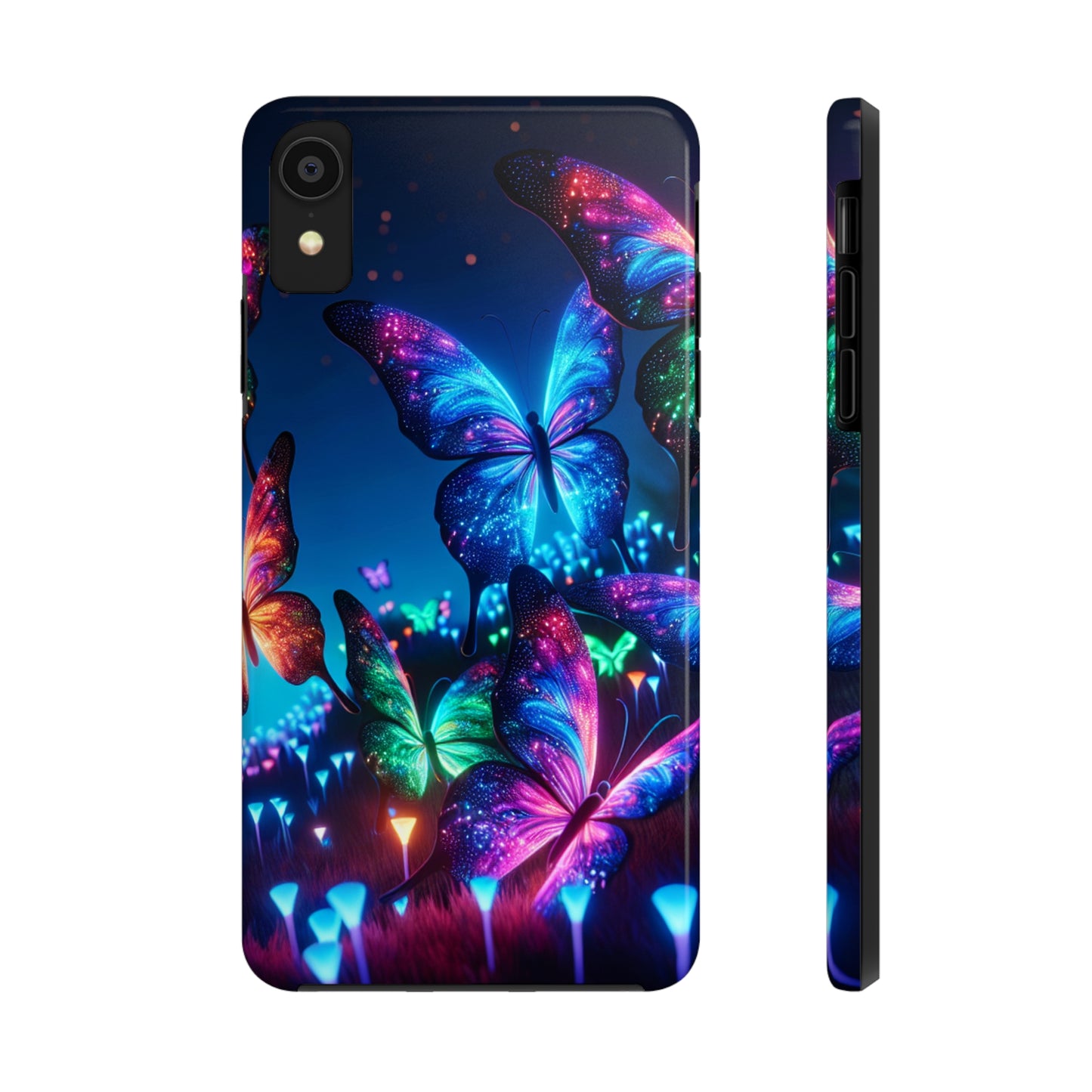 "Electric Morpho Rain" NEON Butterflies Tough Phone Case Iphone 7 8 9 10 11 12 13 14 SE X XR XS Pro Max Mini Plus