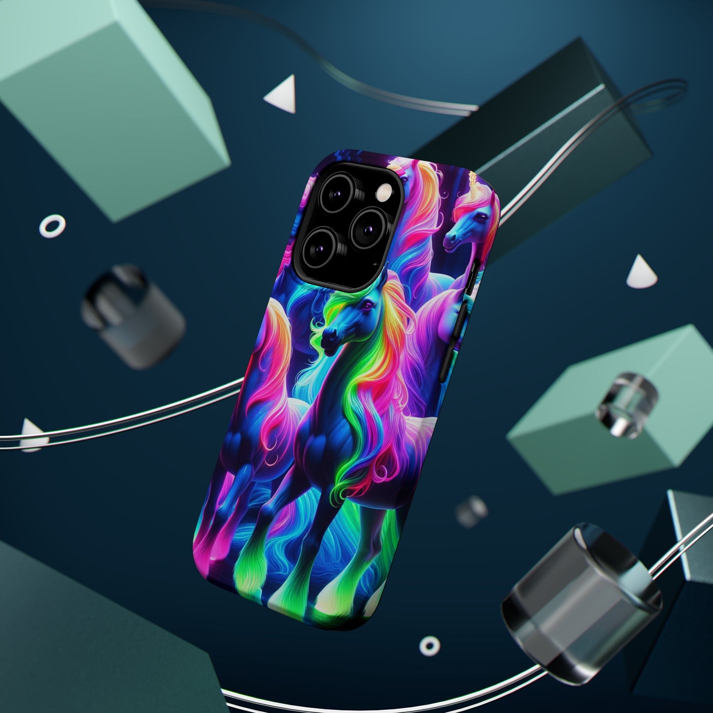 Neon Magic Skies - Unicorn Gang. Neon Unicorns Premium Art Magsafe Magnet Tough IPhone 13 14 15 Pro Plus Max and Mini in Matte and Glossy Phone cases