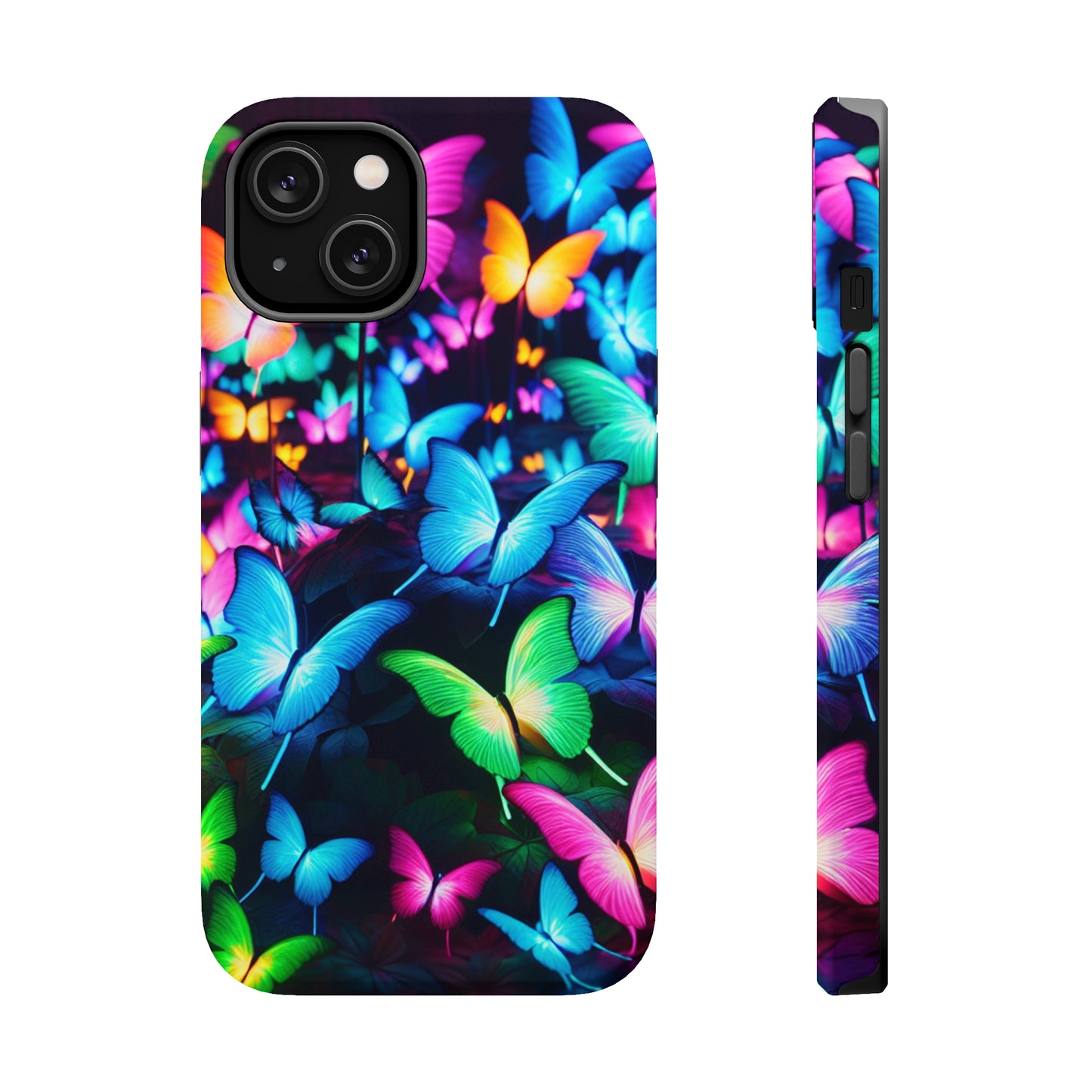 "Neon Butterfly Luridrainbow". Neon Butterflies Premium Art Magsafe Magnet Tough IPhone 13 14 15 Pro Plus Max and Mini in Matte and Glossy Phone cases