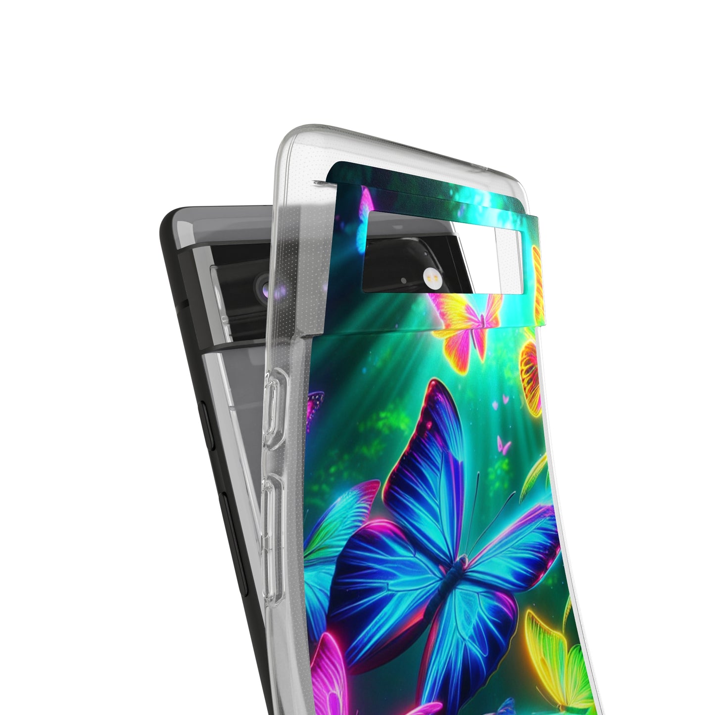 "Vivid Neon Flyaways" NEON Butterflies Art Polycarbonate Phone Case Samsung Galaxy s21 s22 Google Pixel 6 Iphone 11 12 13 14 Pro Max Mini Plus