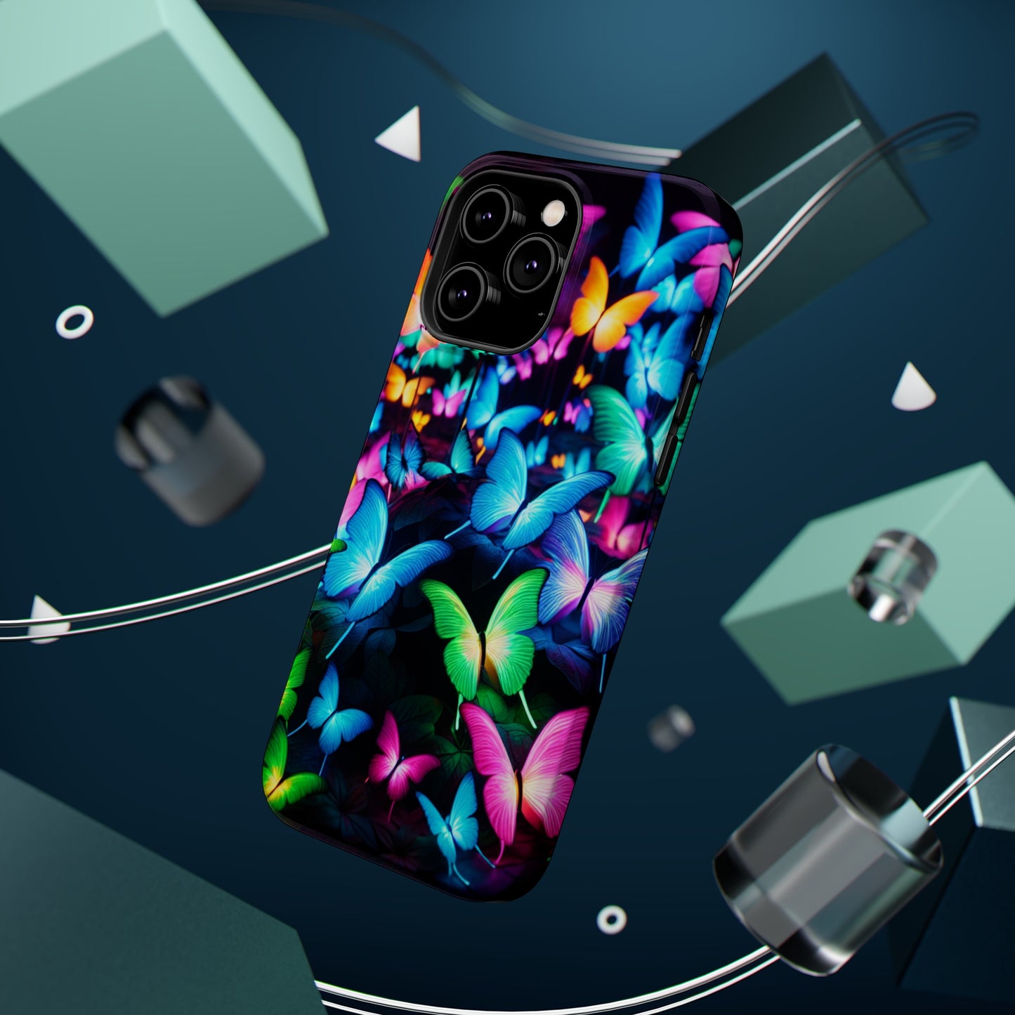 "Neon Butterfly Luridrainbow". Neon Butterflies Premium Art Magsafe Magnet Tough IPhone 13 14 15 Pro Plus Max and Mini in Matte and Glossy Phone cases
