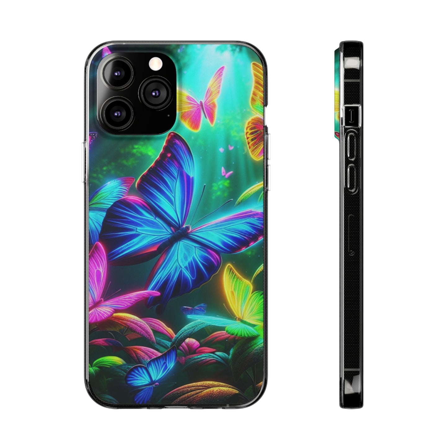 "Vivid Neon Flyaways" NEON Butterflies Art Polycarbonate Phone Case Samsung Galaxy s21 s22 Google Pixel 6 Iphone 11 12 13 14 Pro Max Mini Plus