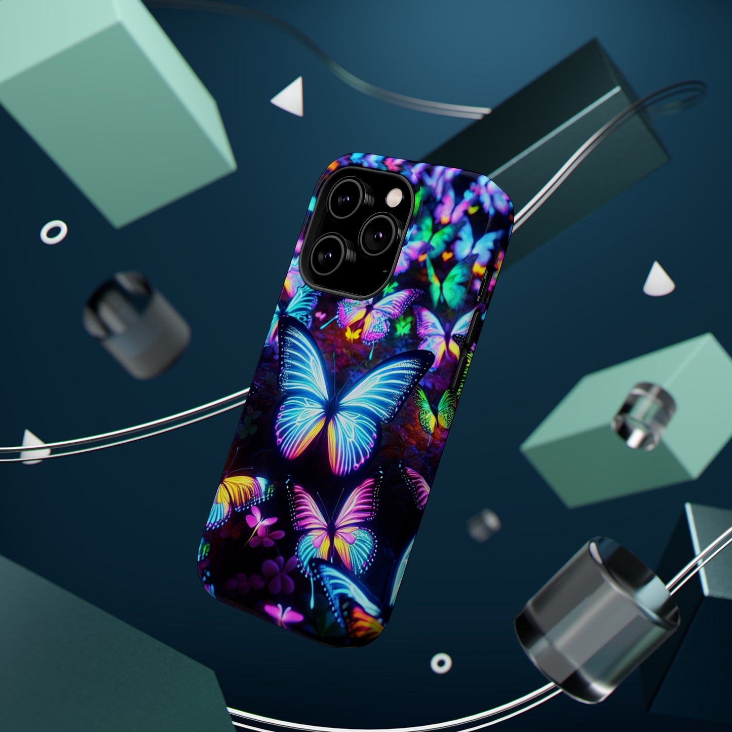 "Neon Butterflies in the Night Sky" Neon Butterflies Premium Art Magsafe Magnet Tough IPhone 13 14 15 Pro Plus Max and Mini in Matte and Glossy Phone cases