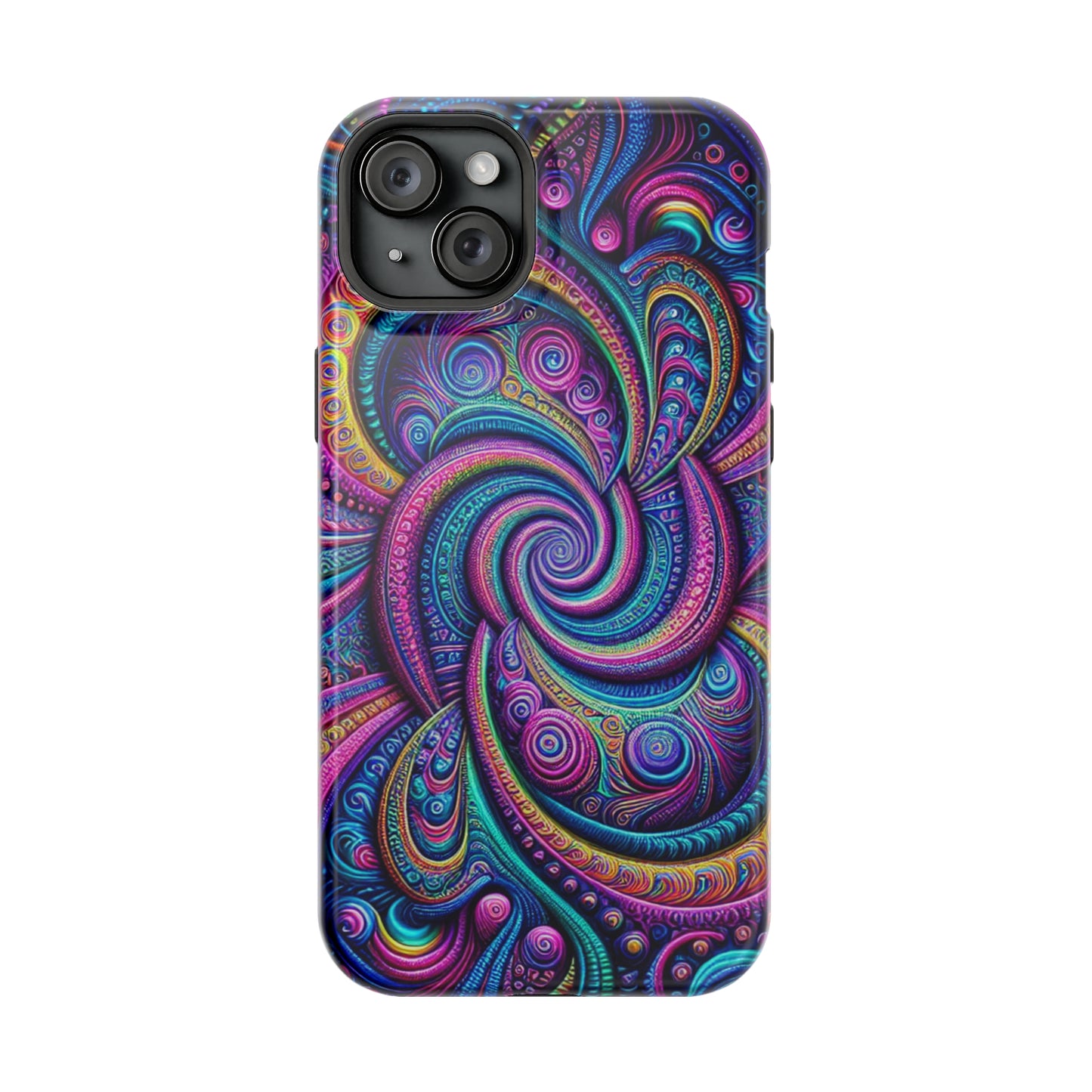 Cosmic Quasar Dreams. Neon Trippy Infinity Patterns Premium Art Magsafe Magnet Tough IPhone 13 14 15 Pro Plus Max and Mini in Matte and Glossy Phone cases
