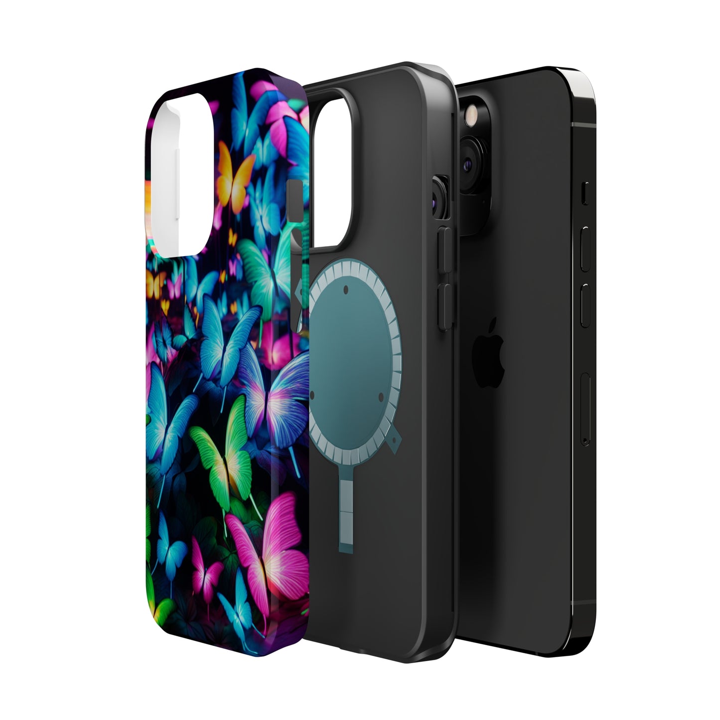 "Neon Butterfly Luridrainbow". Neon Butterflies Premium Art Magsafe Magnet Tough IPhone 13 14 15 Pro Plus Max and Mini in Matte and Glossy Phone cases