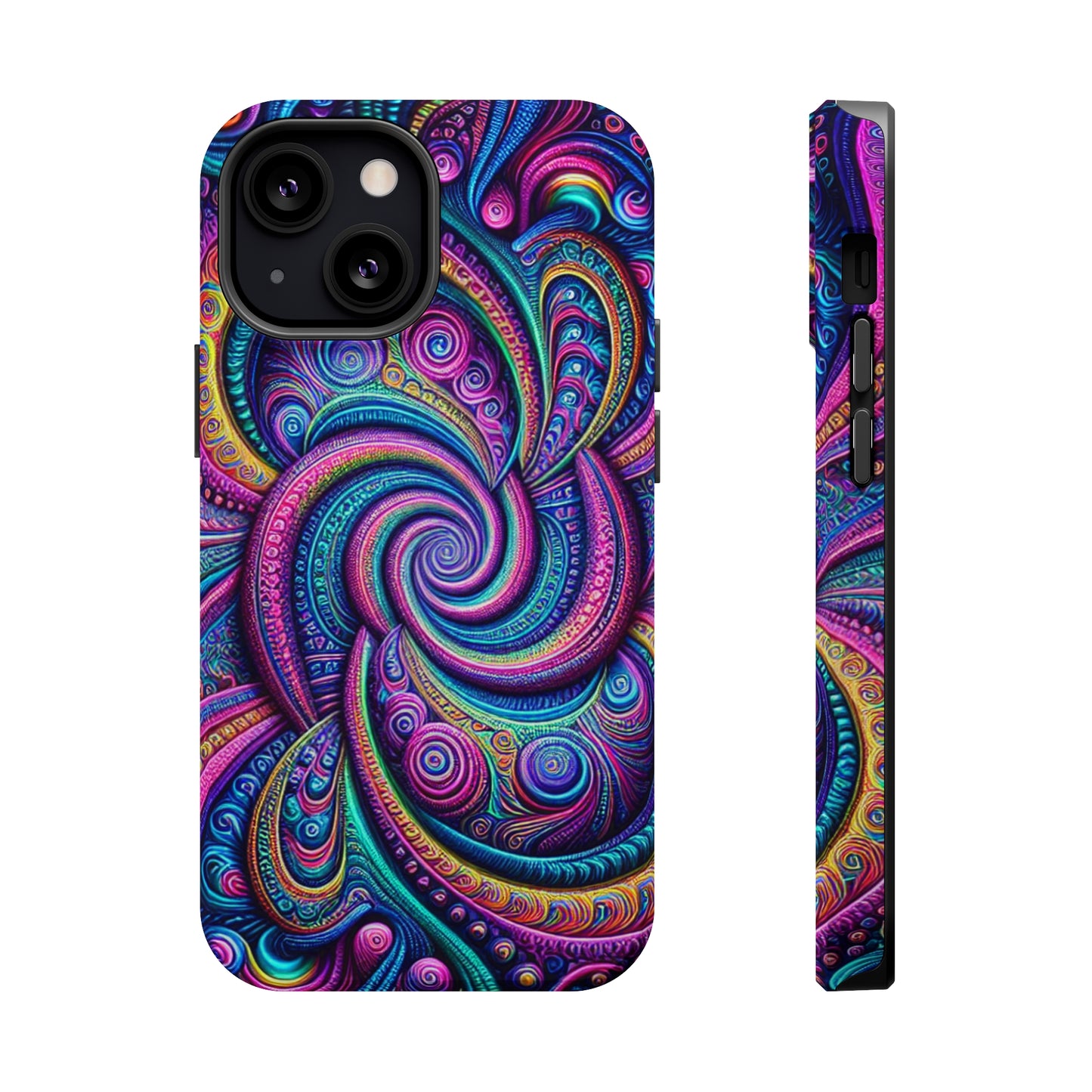 Cosmic Quasar Dreams. Neon Trippy Infinity Patterns Premium Art Magsafe Magnet Tough IPhone 13 14 15 Pro Plus Max and Mini in Matte and Glossy Phone cases