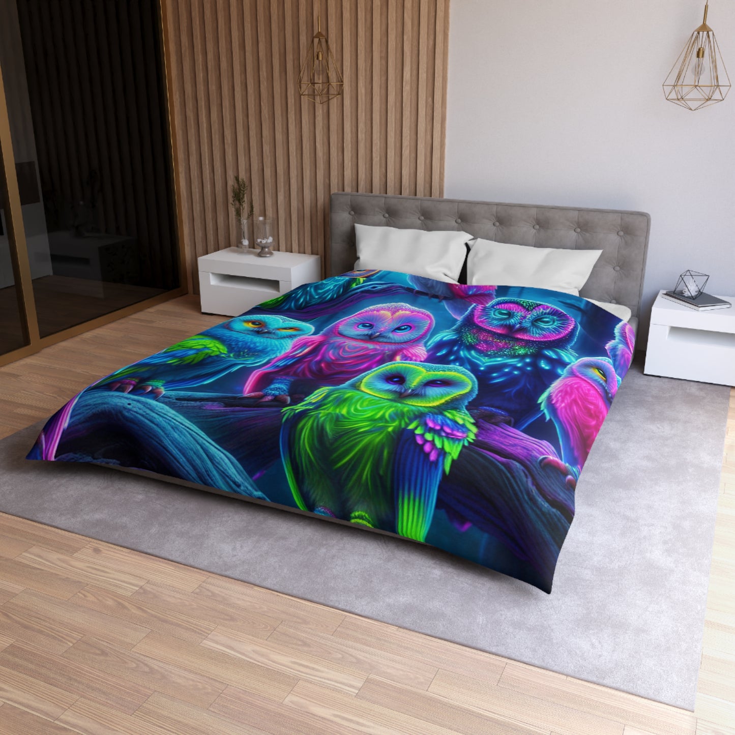 Pietro Guglielmo - NEON Owls Microfiber Duvet Cover