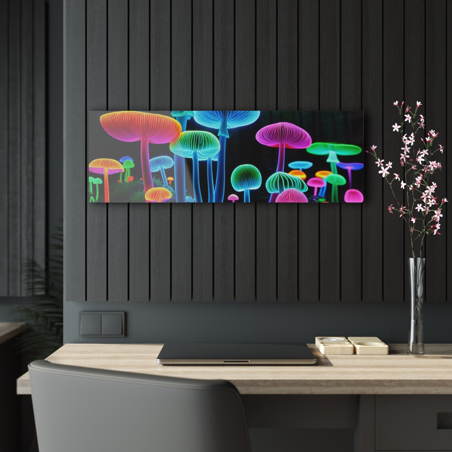 Neon Fungi Glow. Mushrooms 1/4" Glossy Acrylic Art