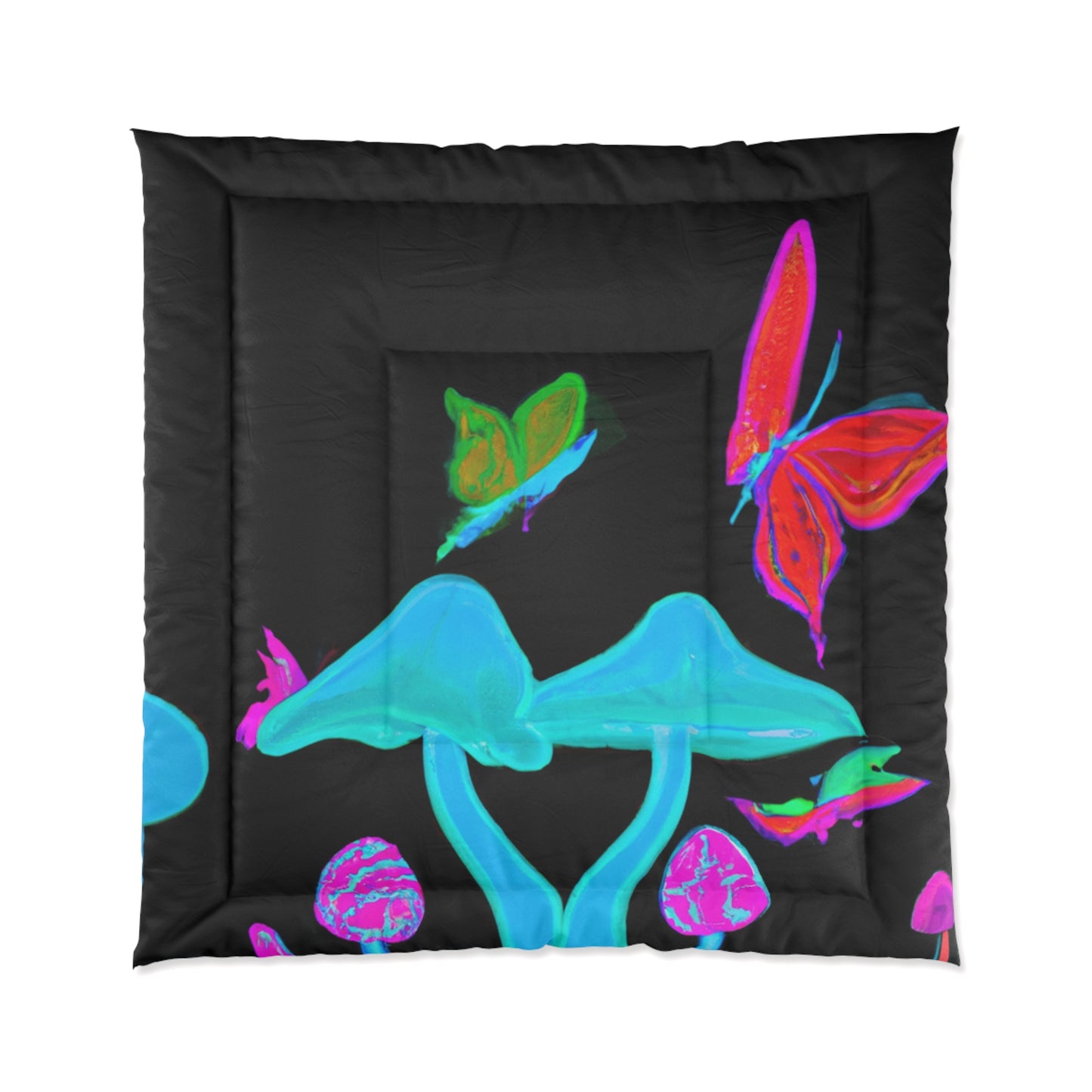 "Fantasia of Flourescence" Butterflies & Mushrooms Comforter Blanket