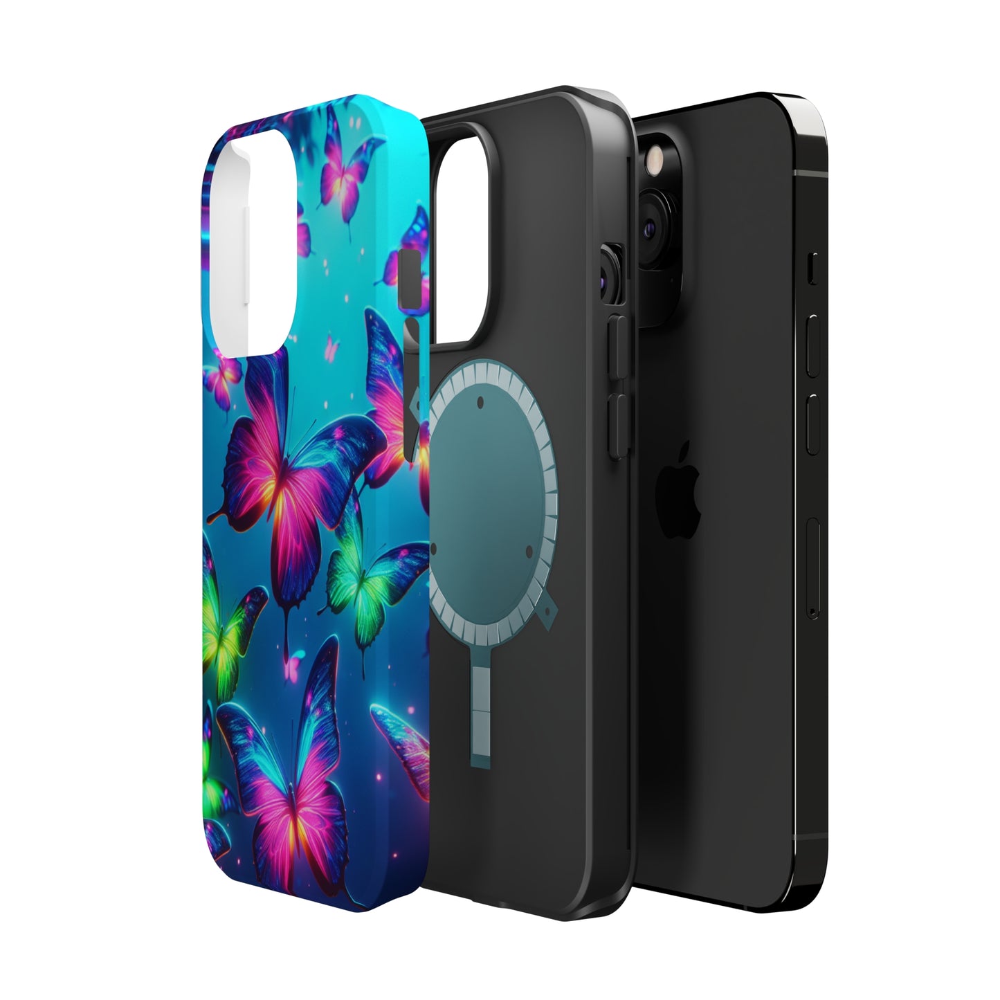 Vivid Glinting Neon Butterflies Neon Butterflies Premium Art Magsafe Magnet Tough IPhone 13 14 15 Pro Plus Max and Mini in Matte and Glossy Phone cases